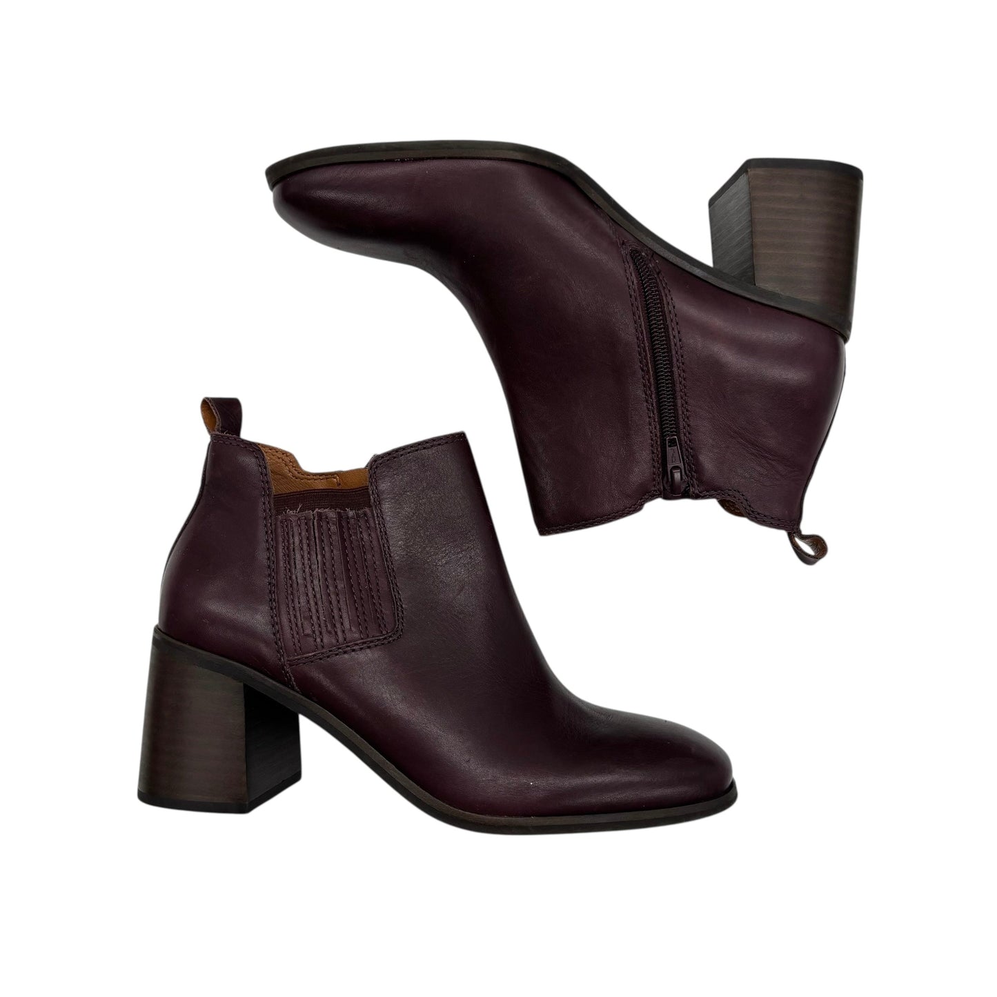 Boots Ankle Heels By Lucky Brand In Maroon, Size:8