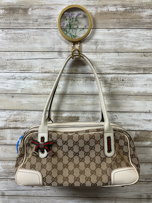 Handbag Luxury Designer By Gucci In Brown & Cream, Size:Medium
