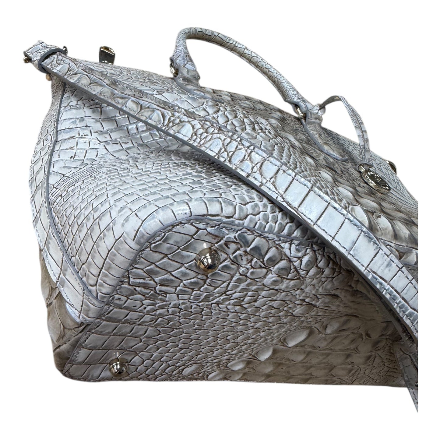 Handbag Designer By Brahmin In Grey & Tan, Size:Medium