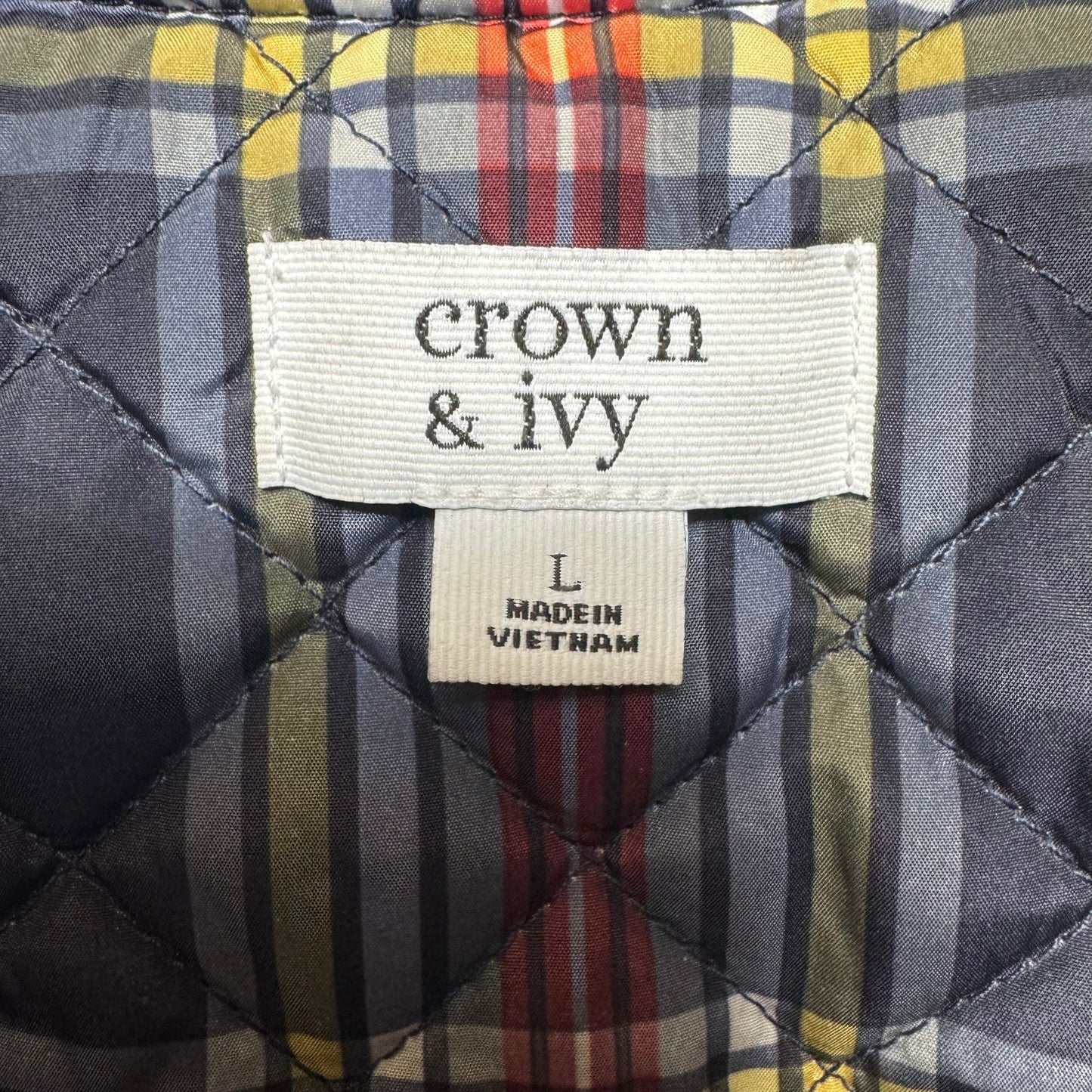 Quilted Lightweight Puffer Jacket By Crown & Ivy In Plaid Pattern, Size: L