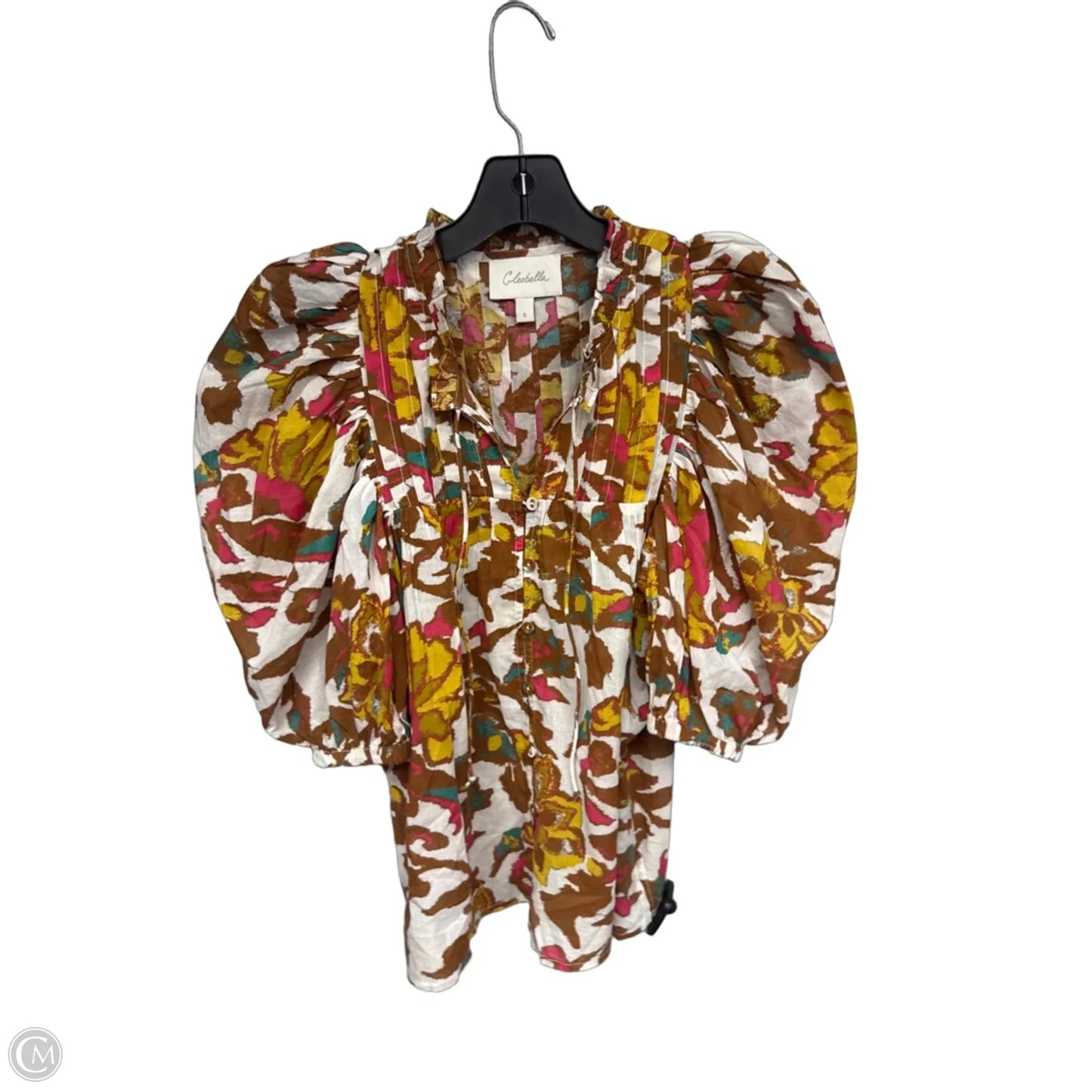 Top 3/4 Sleeve By Cleobella In Brown & Yellow, Size: S