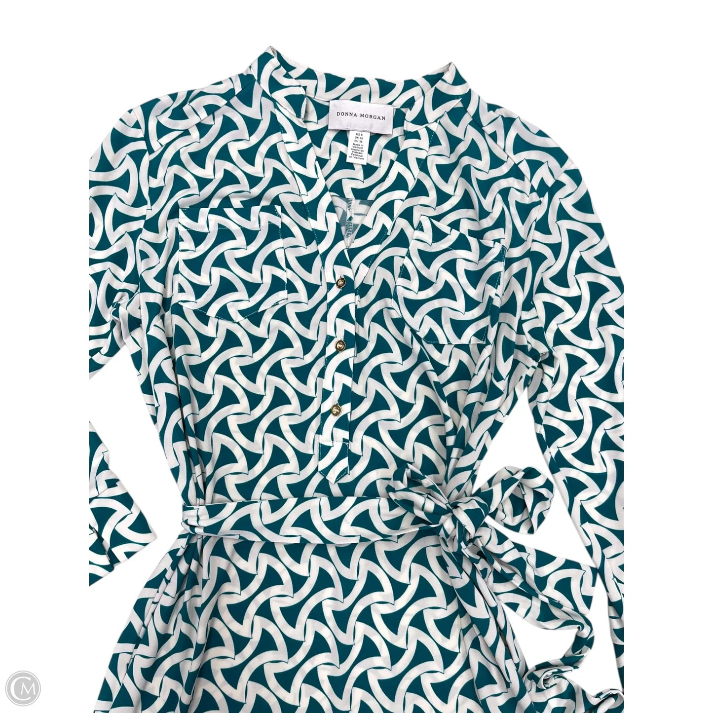 Dress Casual Midi By Donna Karan In Green & White, Size: 6