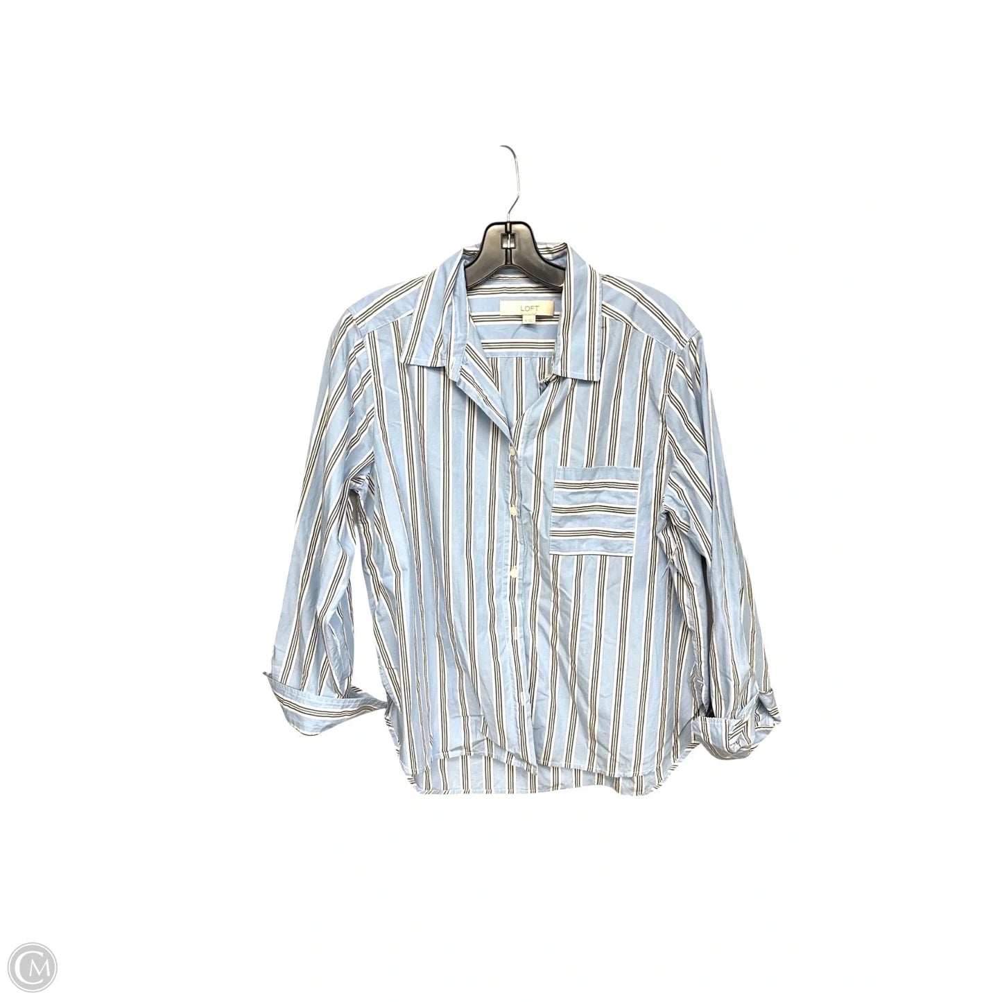 Top Long Sleeve By Loft In Blue & White, Size: M