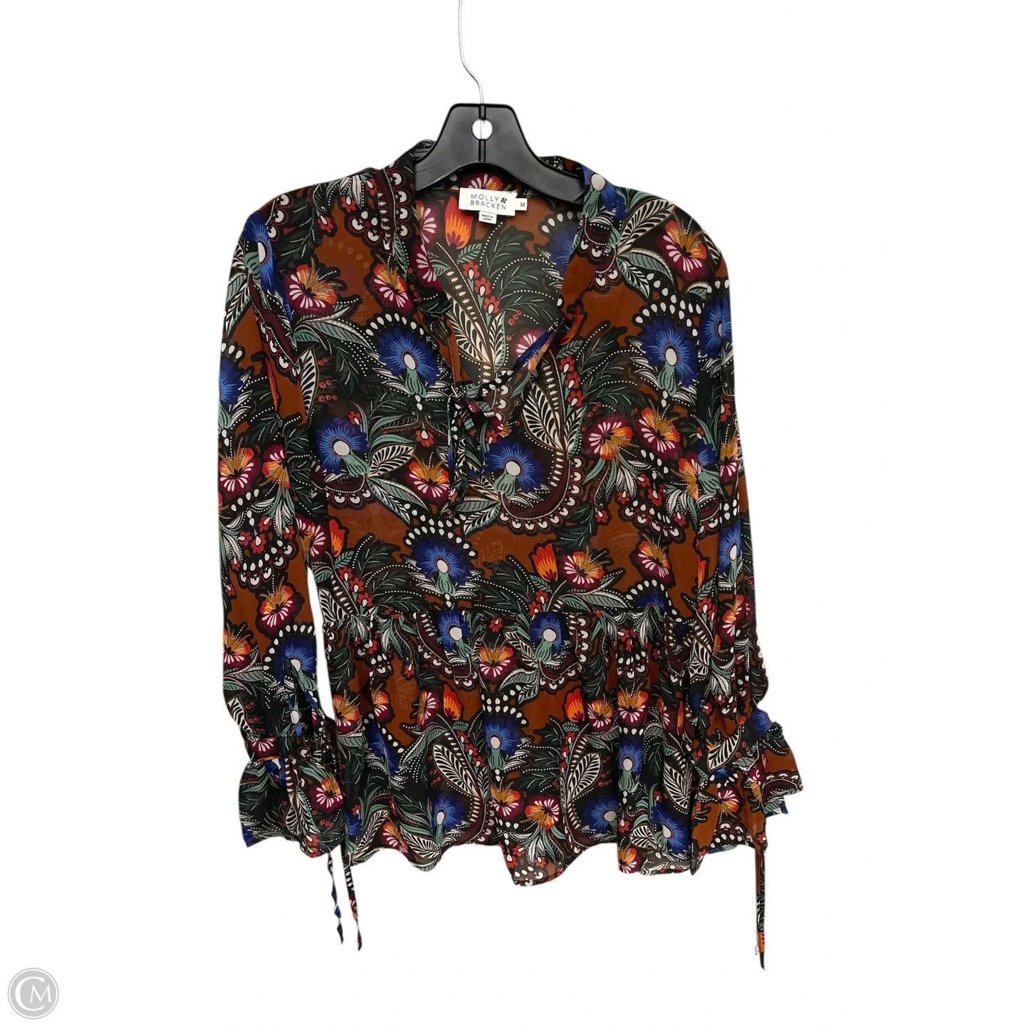 Top Long Sleeve By Molly Bracken In Floral Print, Size: M