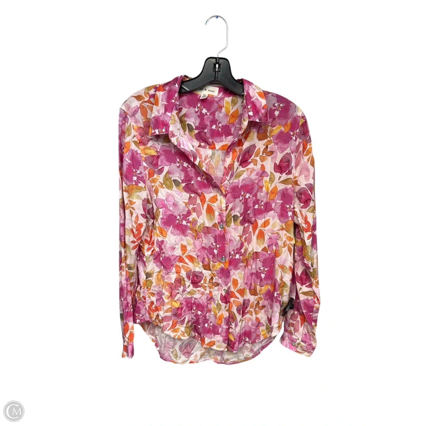 Top Long Sleeve By Cloth & Stone In Orange & Pink, Size: M