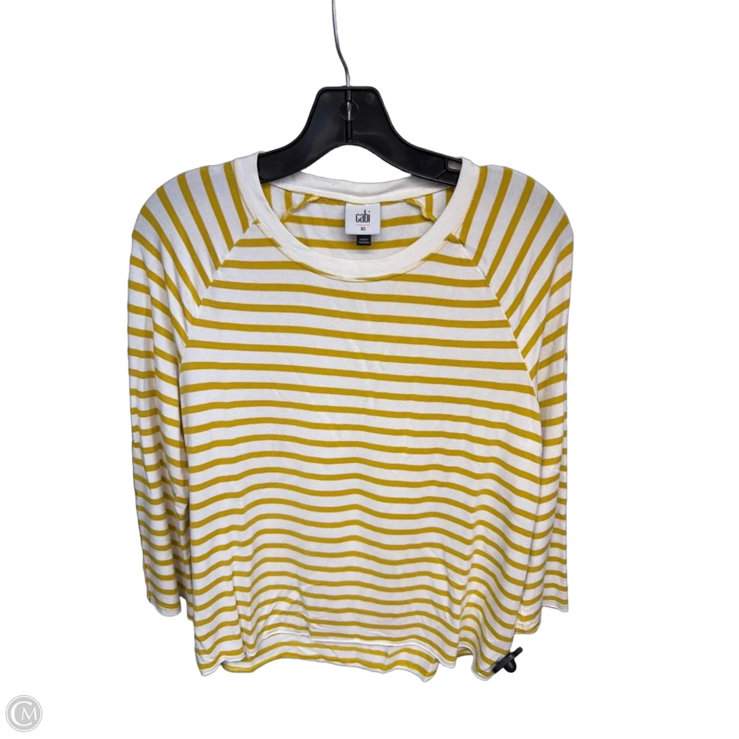 Top Long Sleeve By Cabi In White & Yellow, Size: Xs