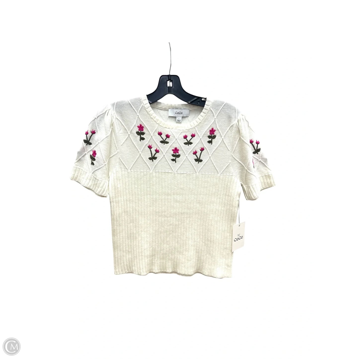 Top Short Sleeve By Cece In Cream & Pink, Size: S