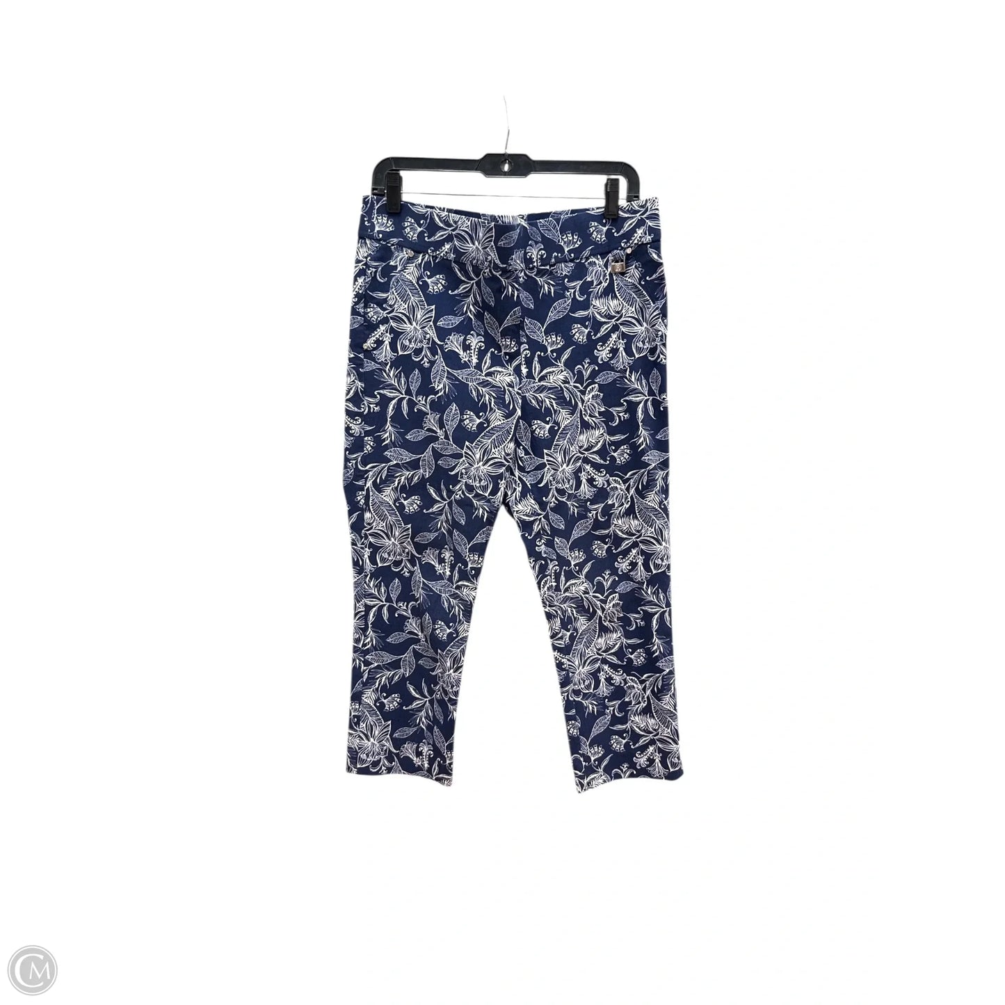 Pants Cropped By Rafaella In Blue & White, Size: 14