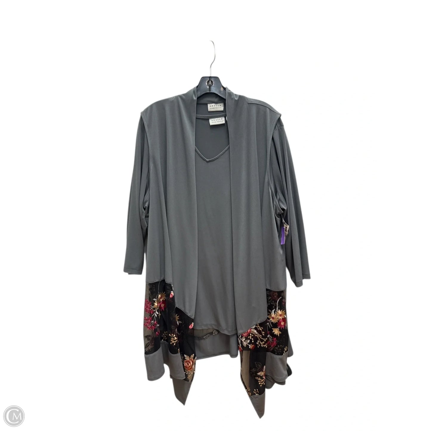 Top 2pc Long Sleeve By Susan Graver In Grey & Pink, Size: Xl