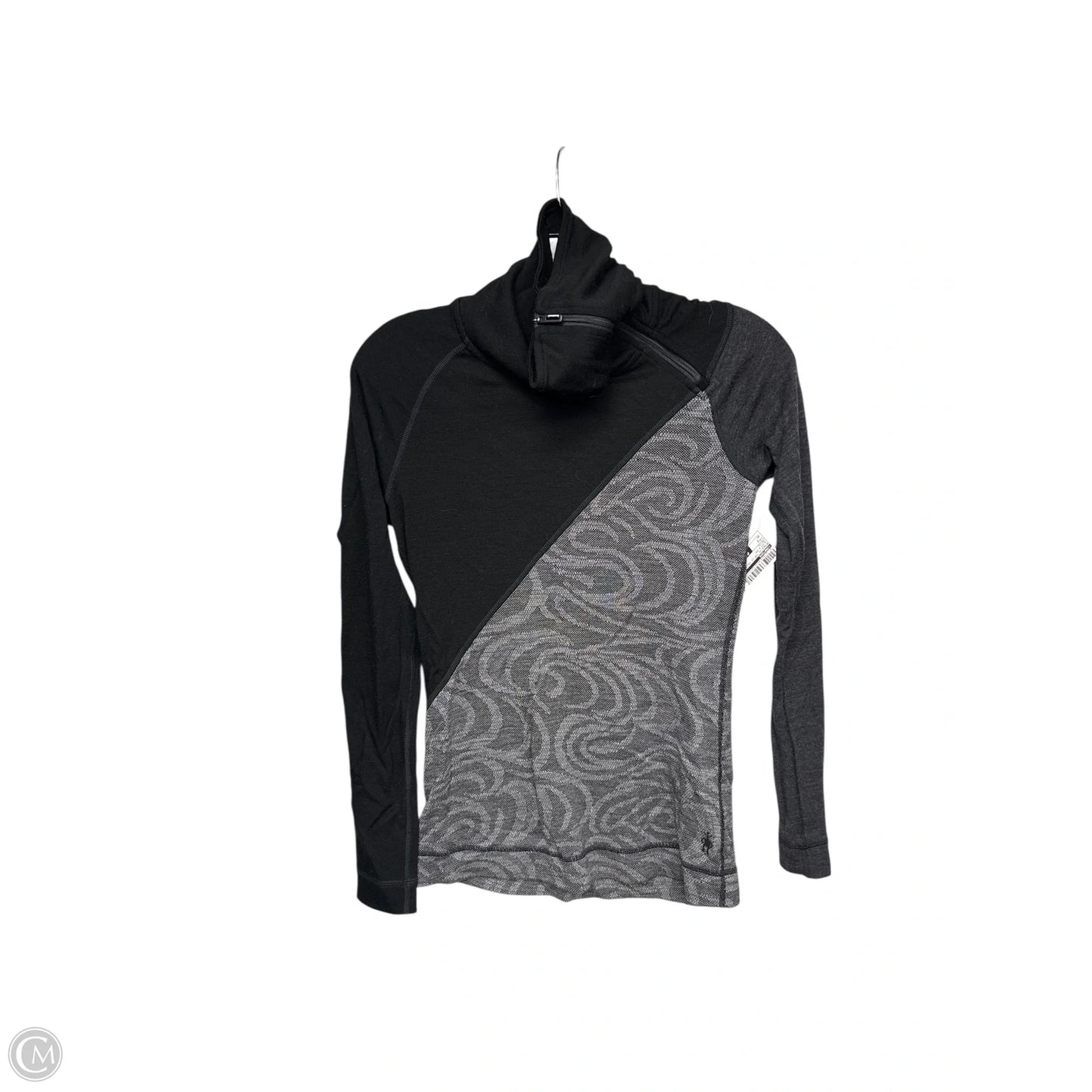 Athletic Top Long Sleeve Collar By Smartwool In Black & Grey, Size: S