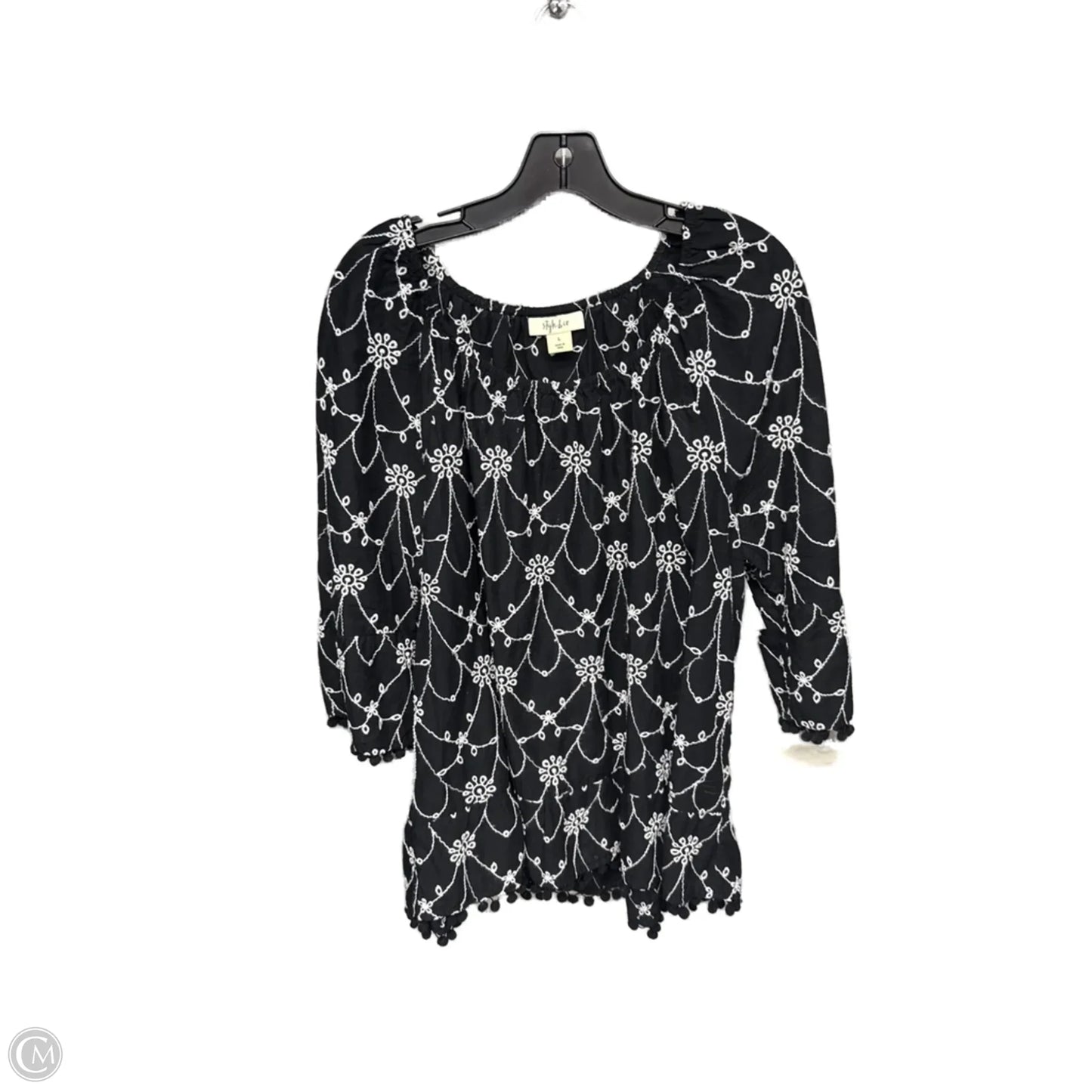 Top 3/4 Sleeve By Style And Company In Black & White, Size: L