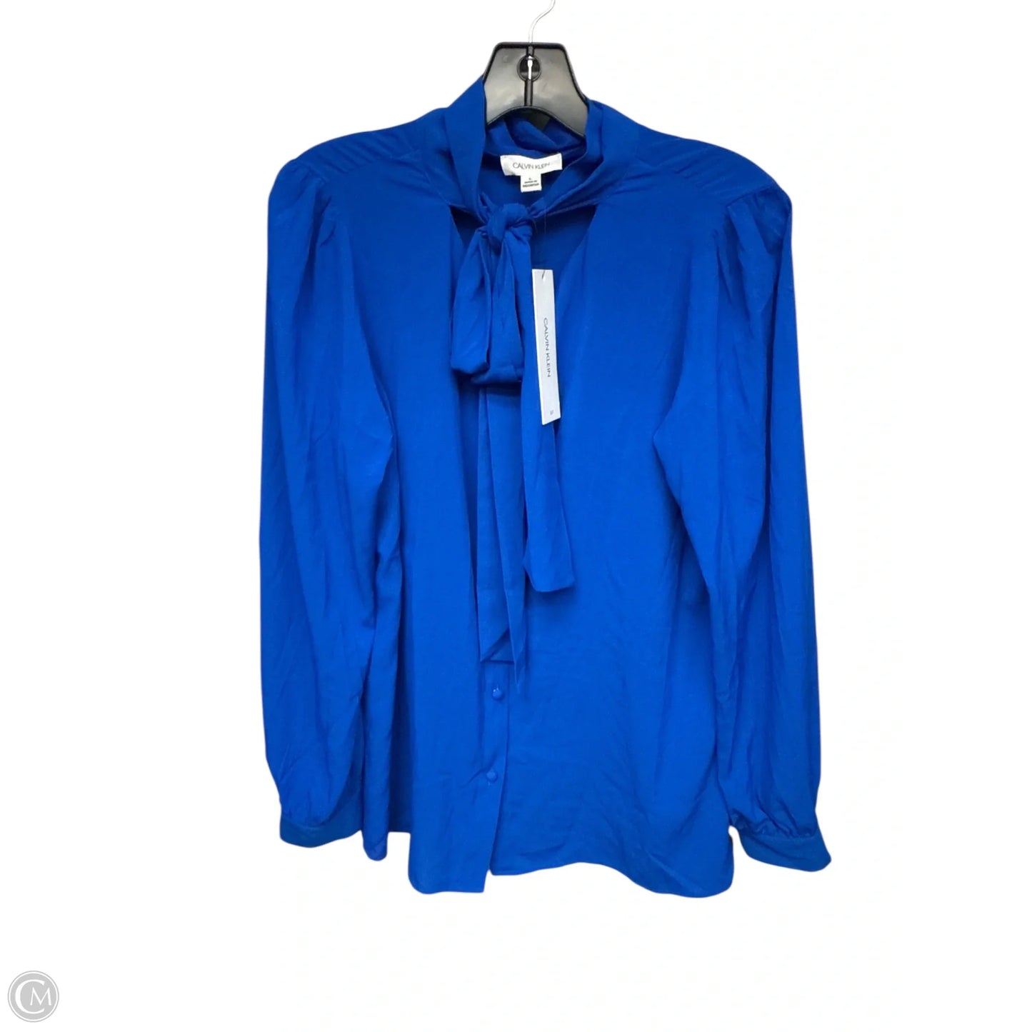 Blouse Long Sleeve By Calvin Klein In Blue, Size: L