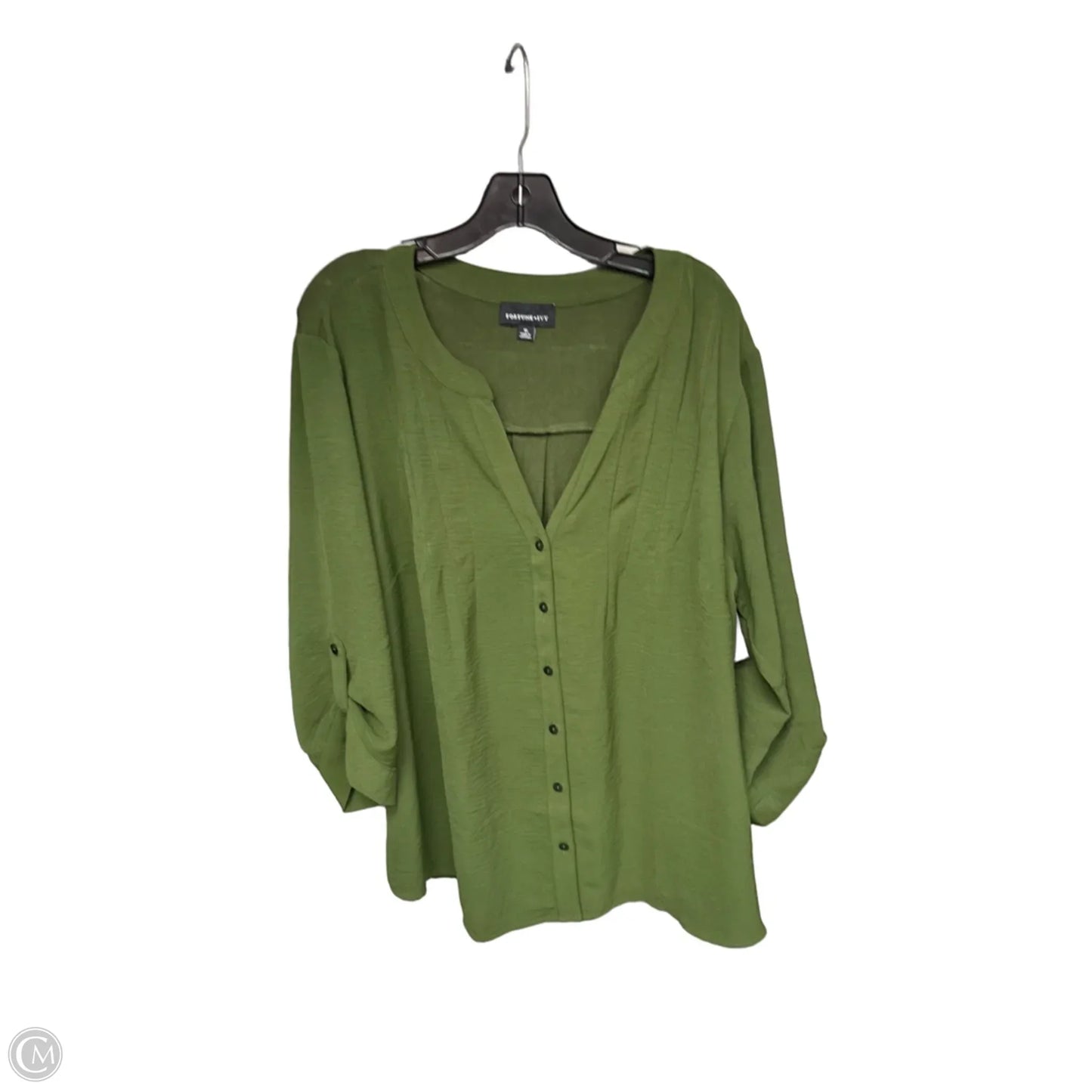 Top 3/4 Sleeve By Fortune & Ivy In Green, Size: 1x