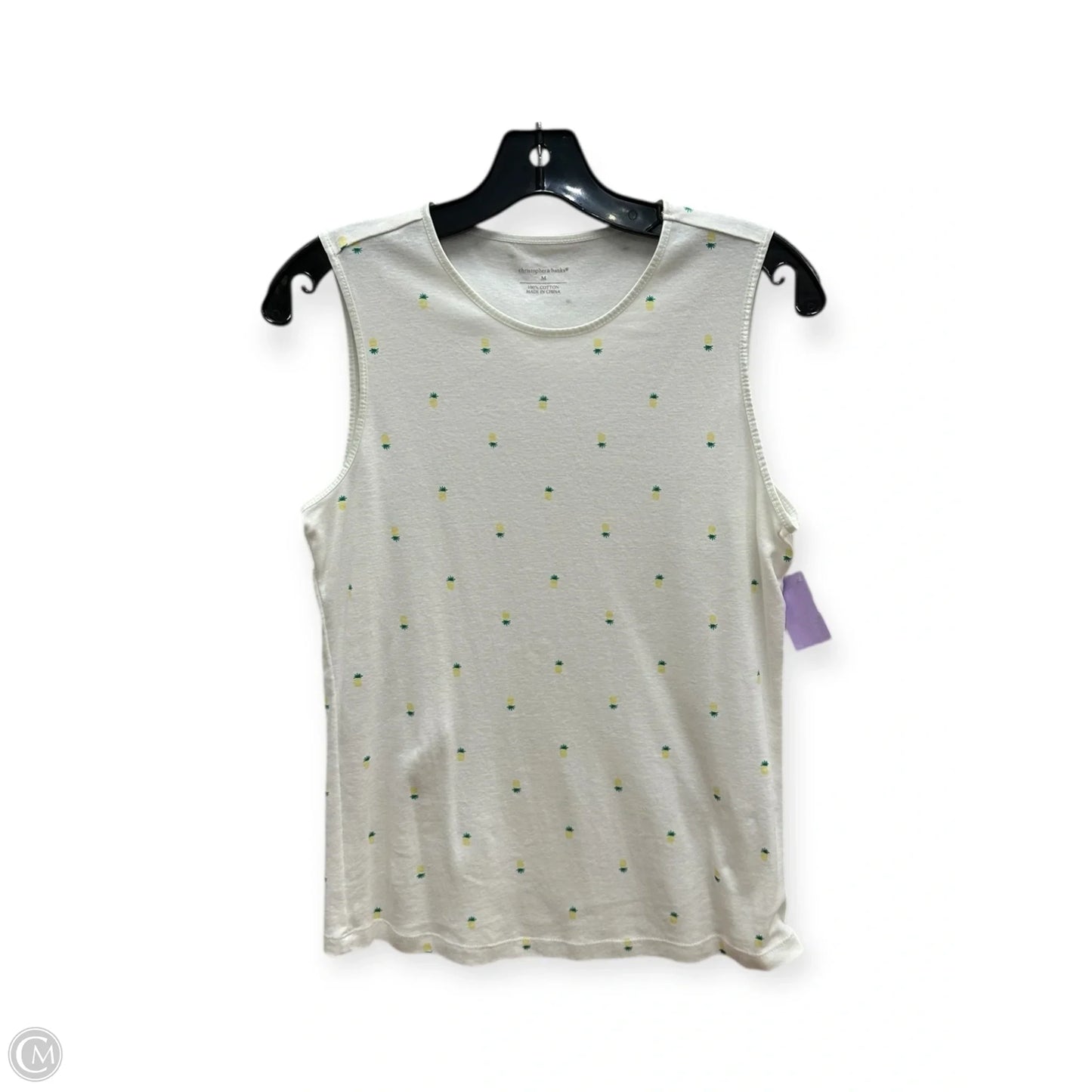 Top Sleeveless Basic By Christopher And Banks In White & Yellow, Size: M