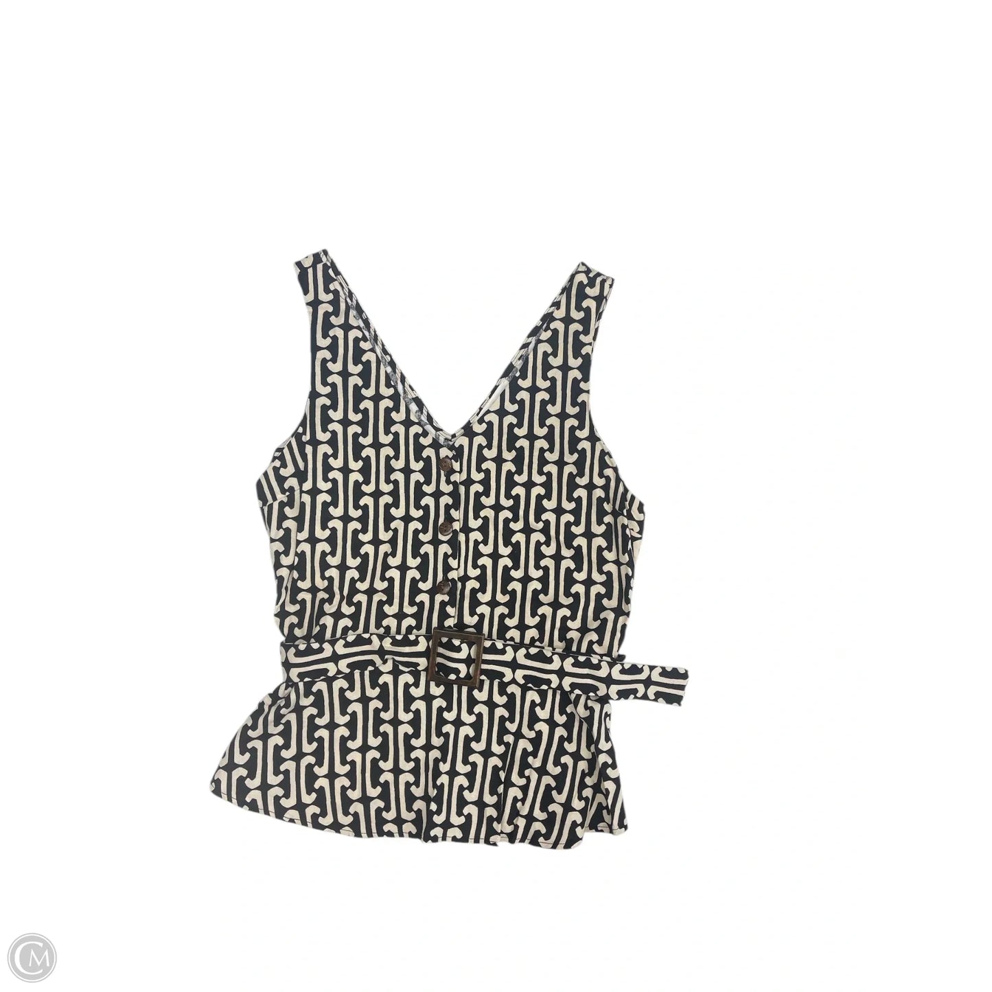 Top Sleeveless By Monteau In Black & Cream, Size: L