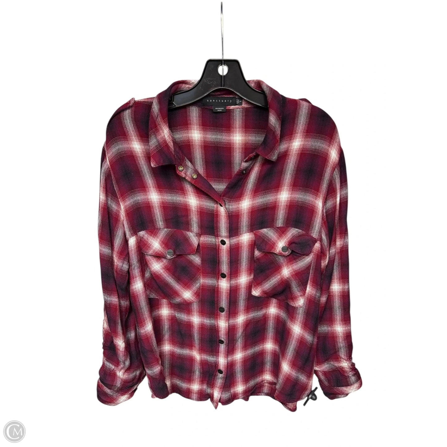 Top Long Sleeve By Sanctuary In Plaid Pattern, Size: L