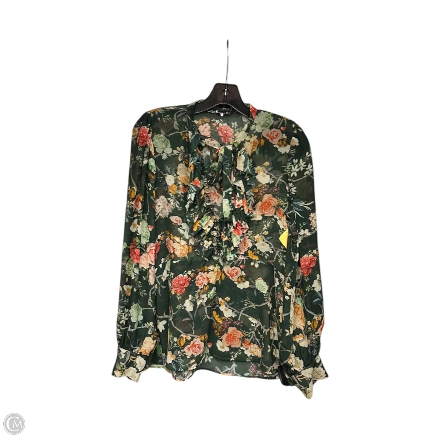 Top Long Sleeve By Zara In Green, Size: S
