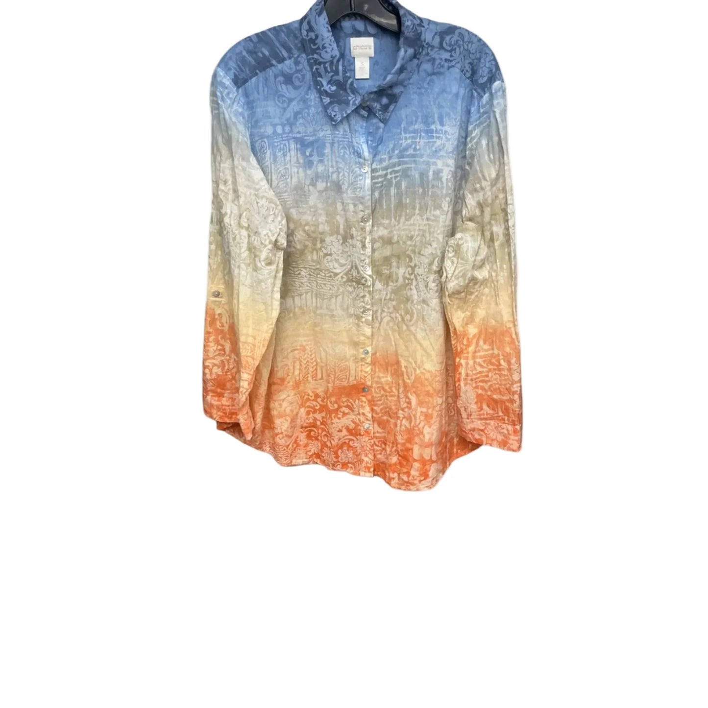 Top Long Sleeve By Chicos In Blue & Orange, Size: Xxl