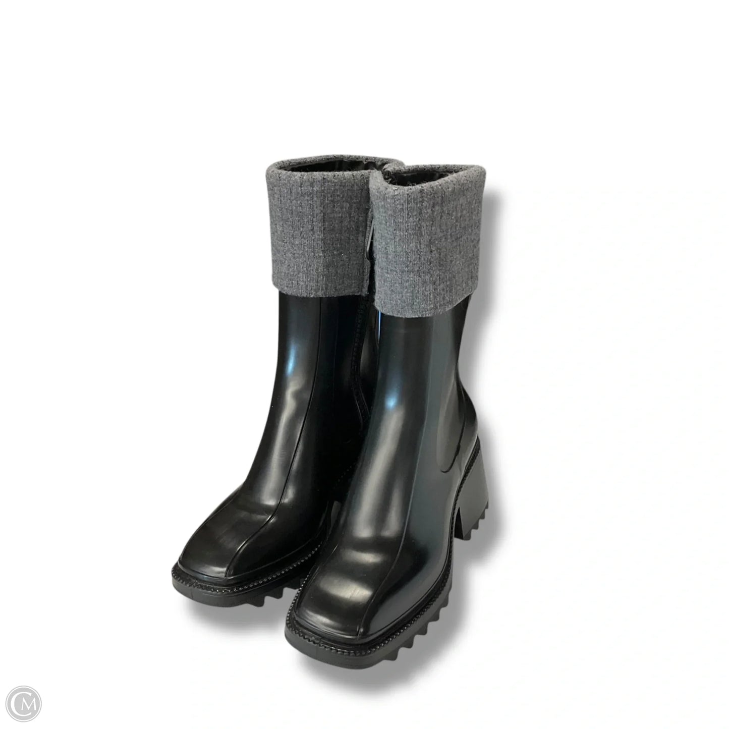 Boots Luxury Designer By Chloe In Black & Grey, Size: 6.5