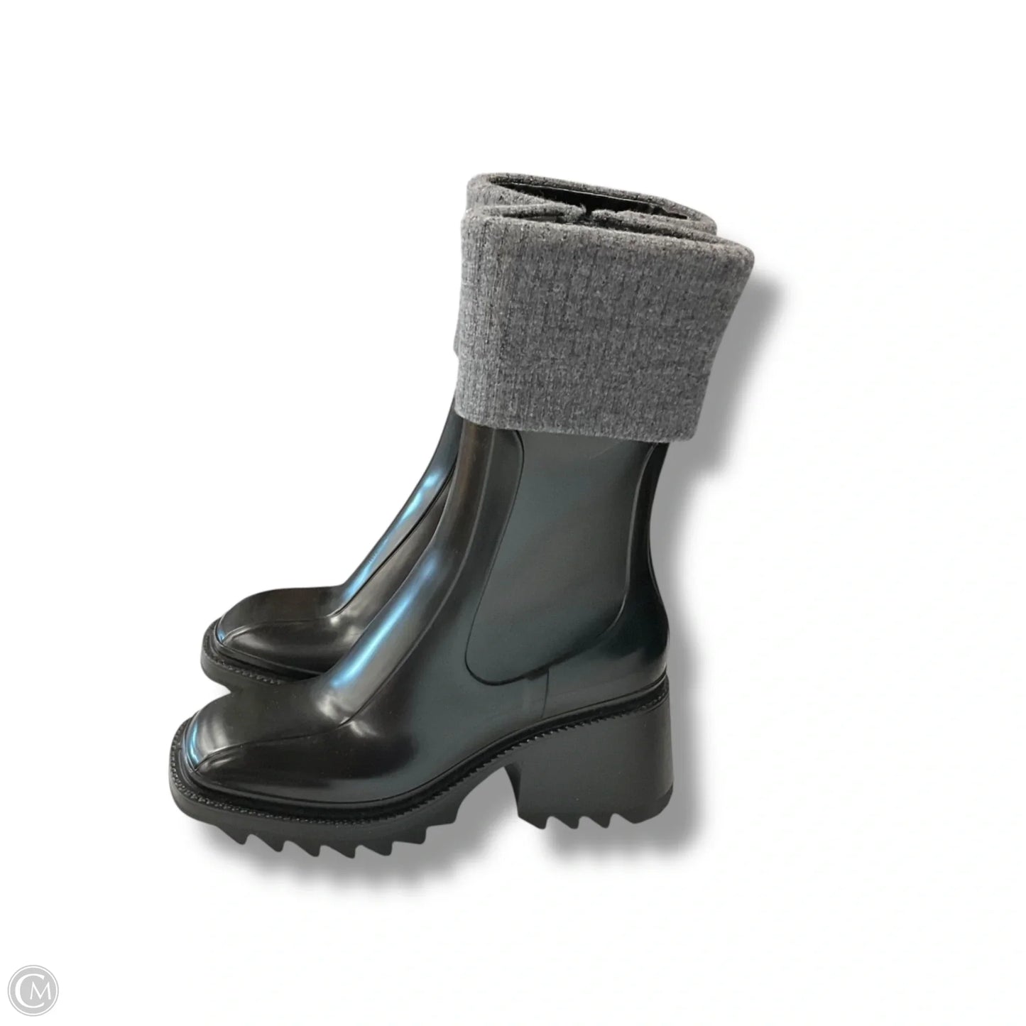 Boots Luxury Designer By Chloe In Black & Grey, Size: 6.5