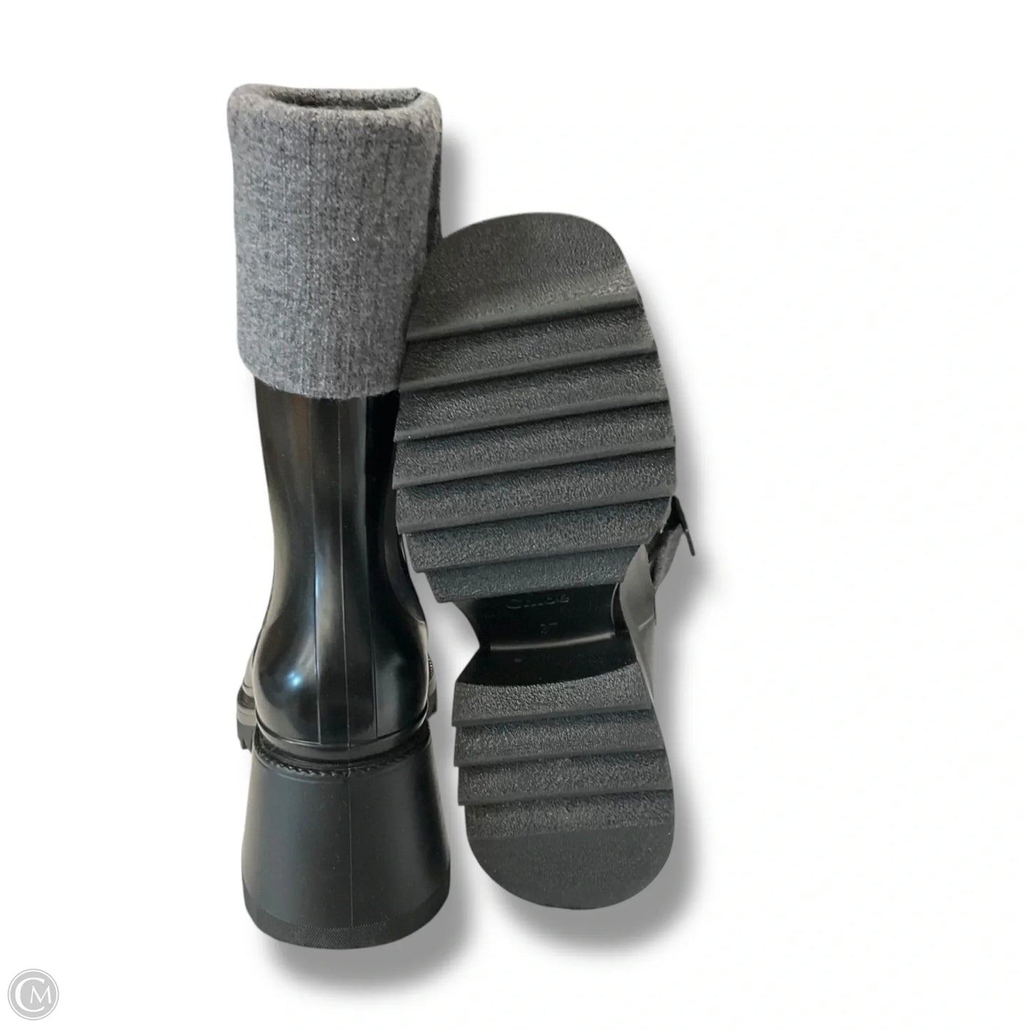 Boots Luxury Designer By Chloe In Black & Grey, Size: 6.5
