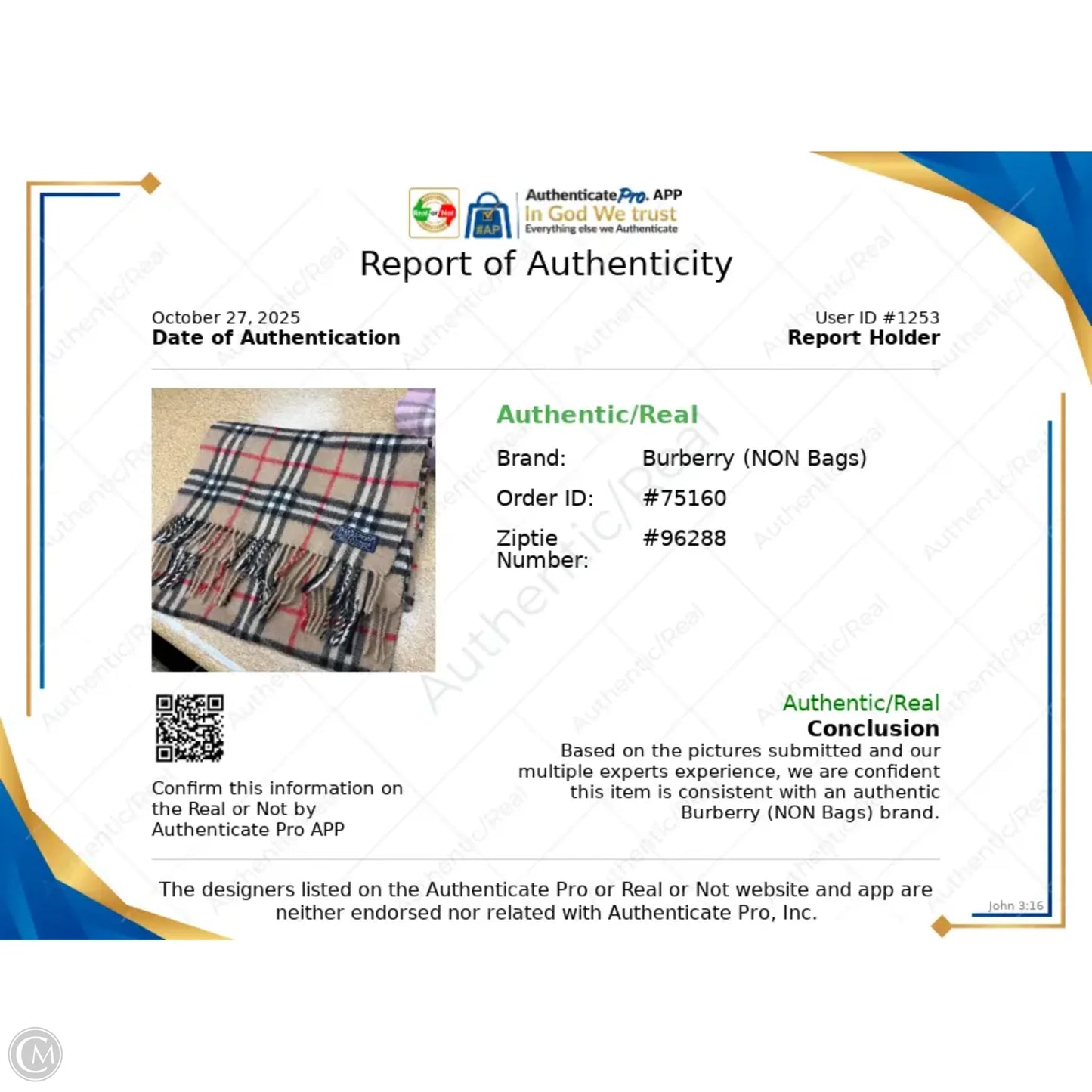 Scarf Luxury Designer By Burberry