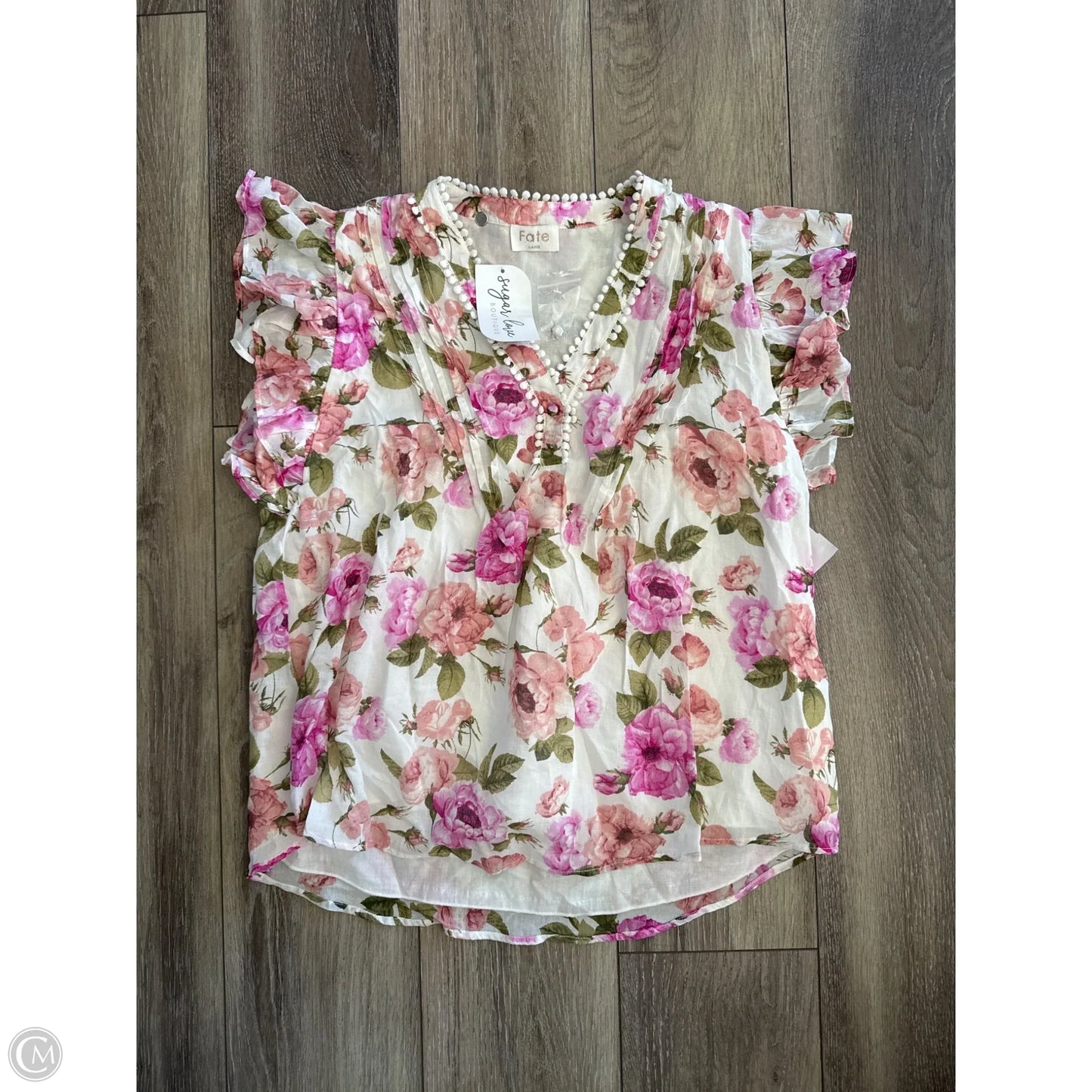 Top Short Sleeve By Fate In White, Size: L