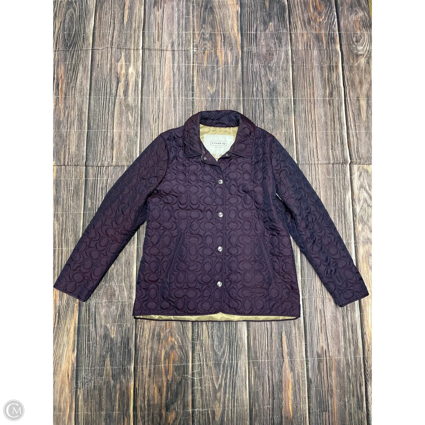 Jacket Designer By Coach In Purple, Size: L
