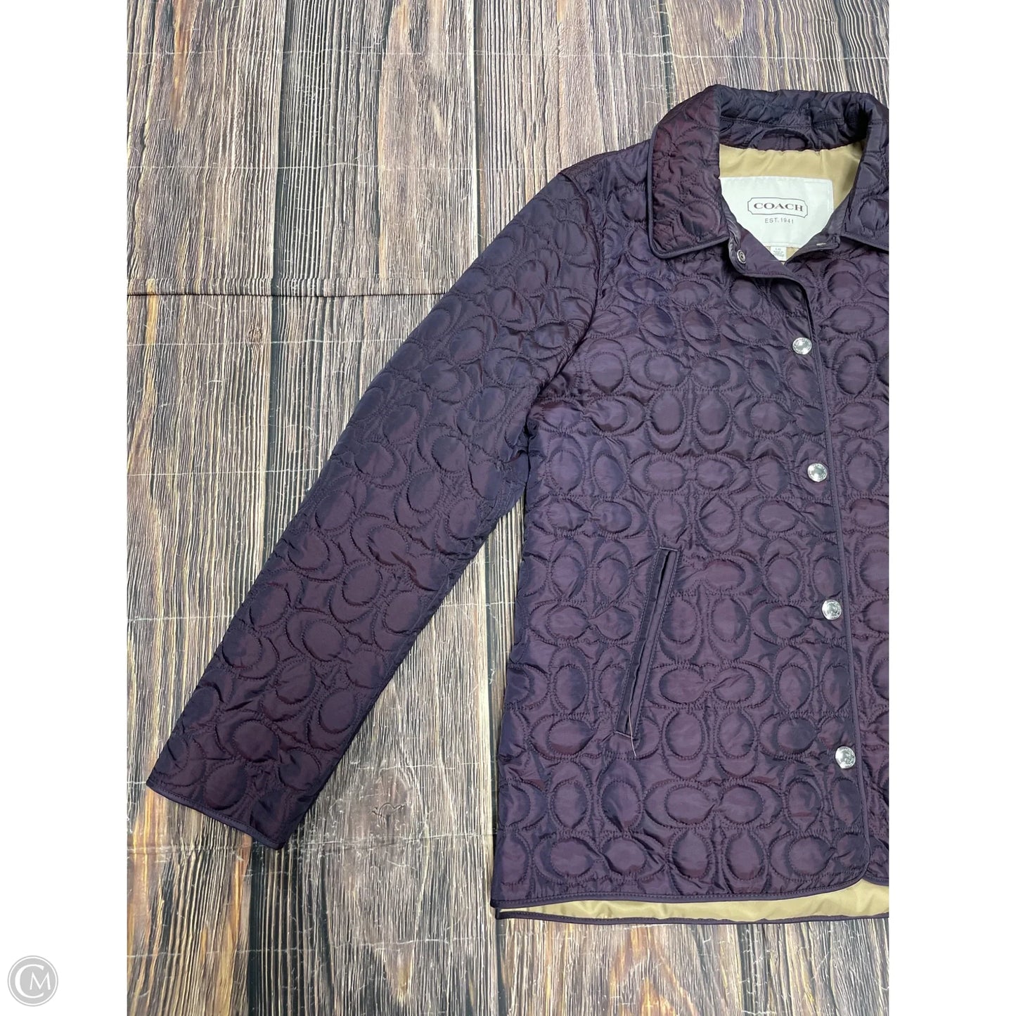 Jacket Designer By Coach In Purple, Size: L