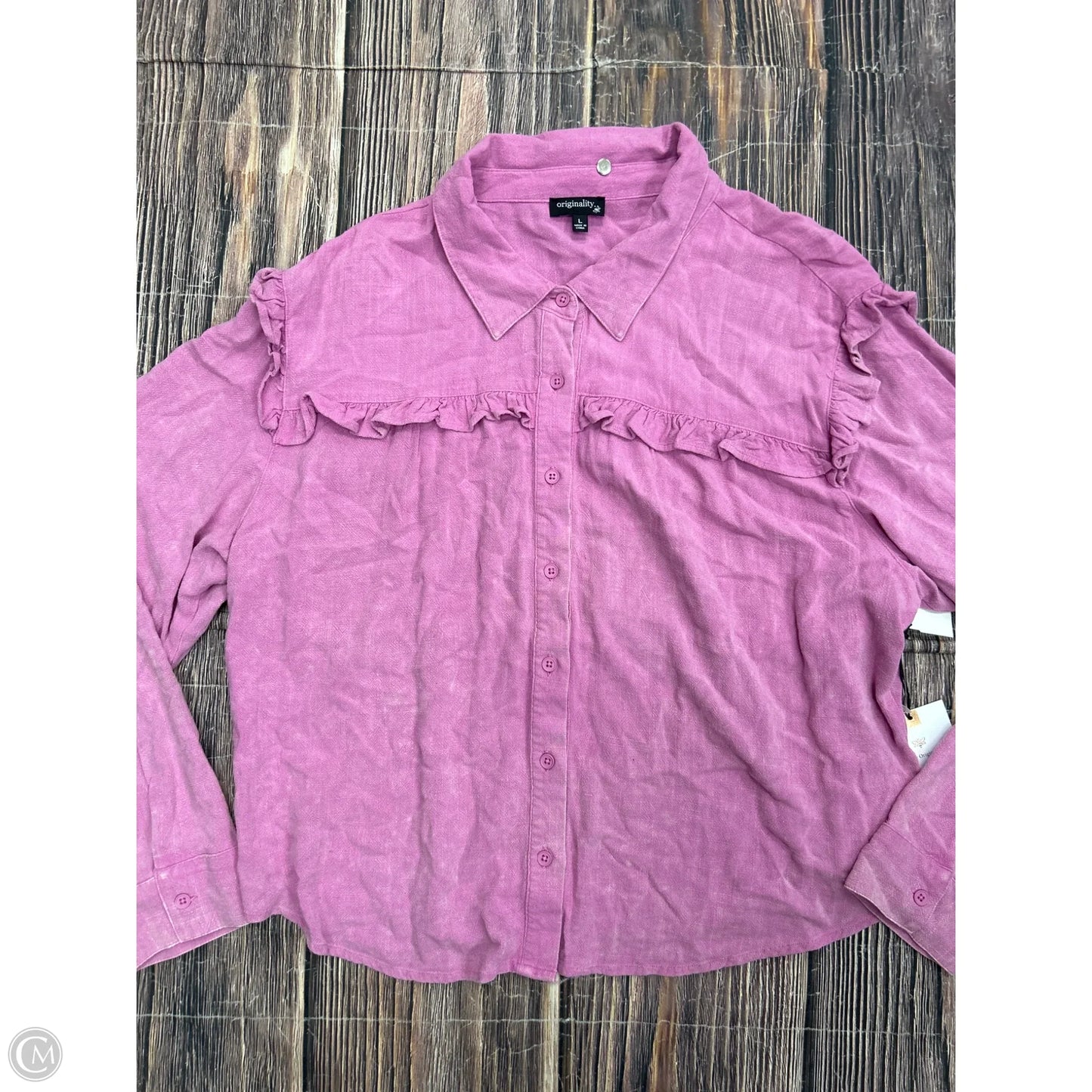 Top Long Sleeve By Originality In Purple, Size: L