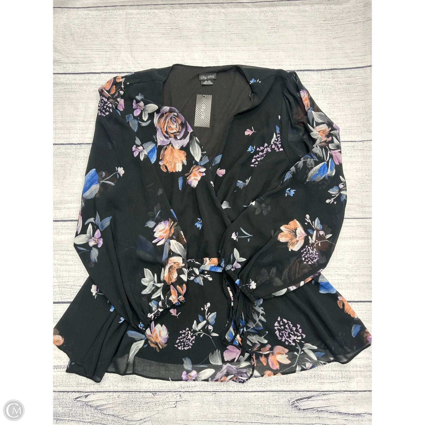 Top Long Sleeve By City Chic In Black, Size: 24