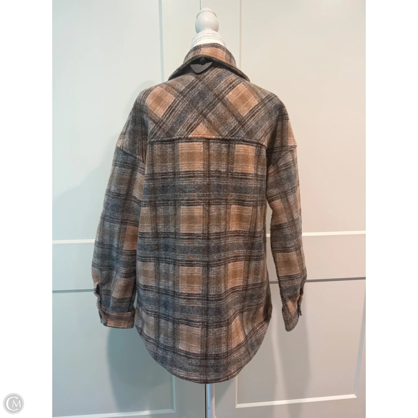 Jacket Shirt By Be Cool In Grey & Tan, Size: M