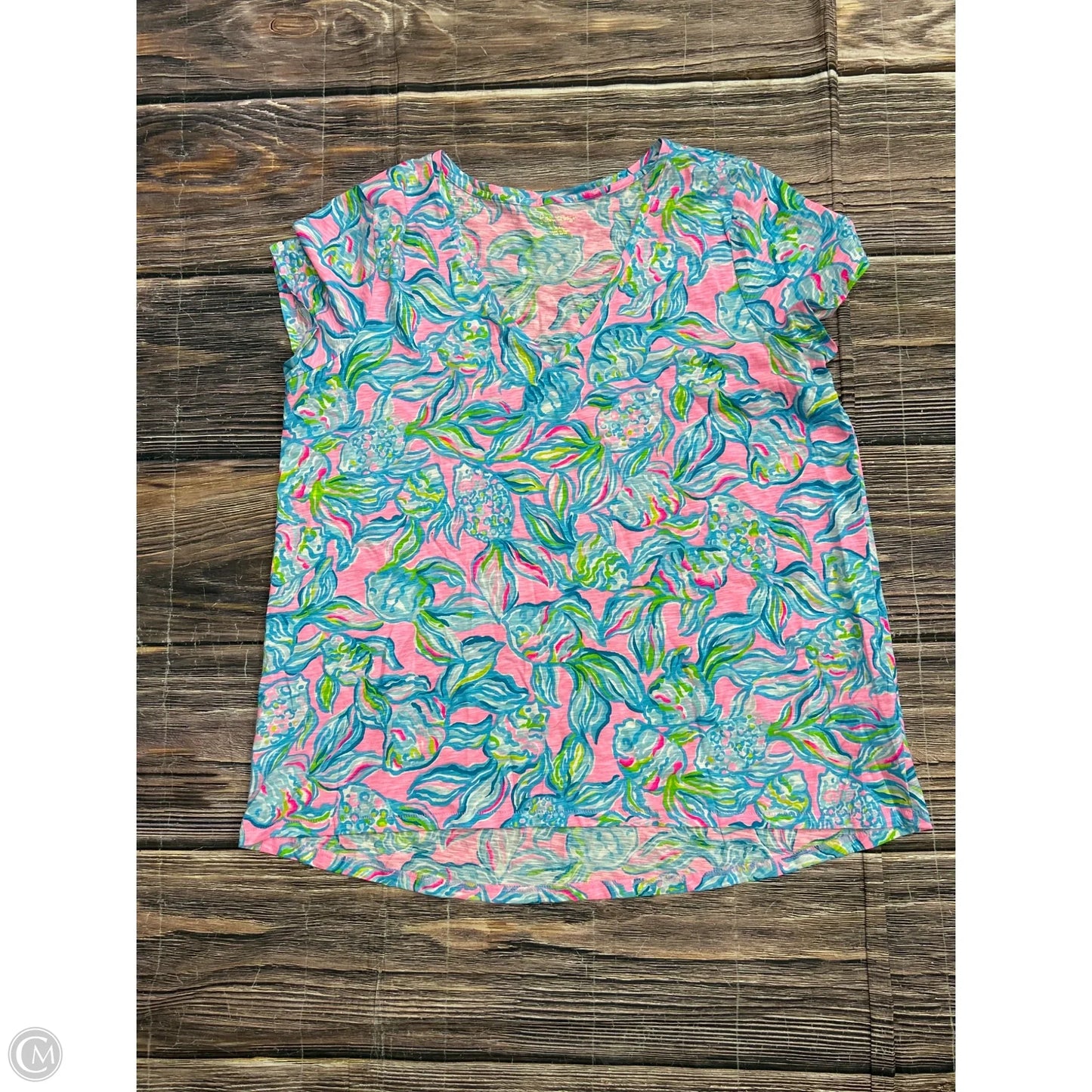 Top Short Sleeve Designer By Lilly Pulitzer In Blue, Size: 1x