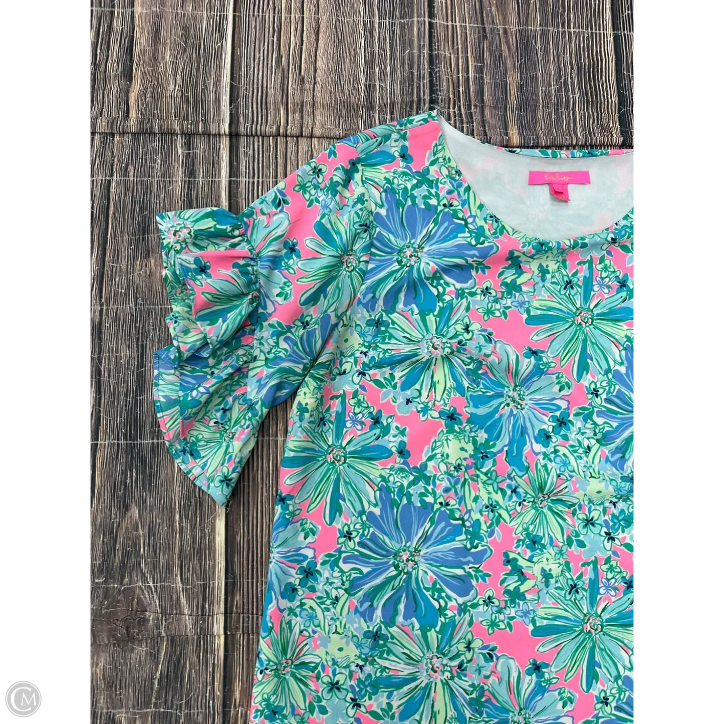 Top Short Sleeve Designer By Lilly Pulitzer In Blue, Size: L