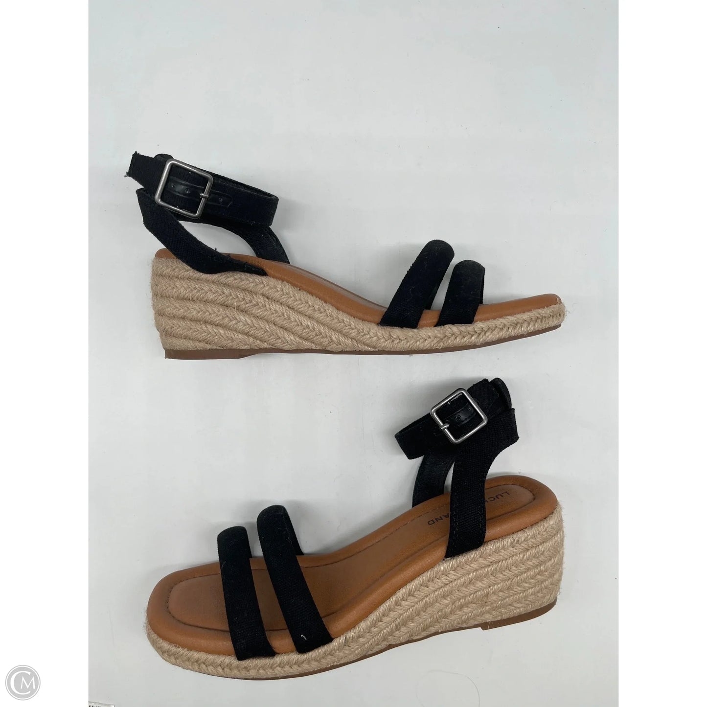 Sandals Heels Wedge By Lucky Brand In Black, Size: 7.5
