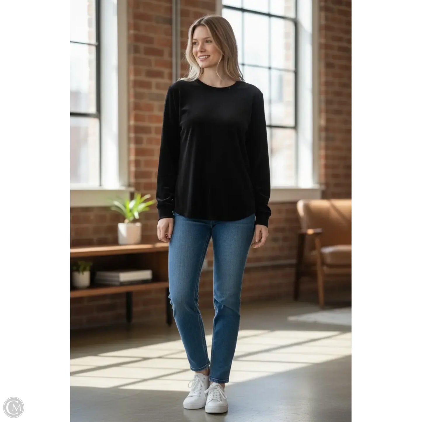 Sweatshirt Crewneck By Cuddl Duds In Black, Size: L
