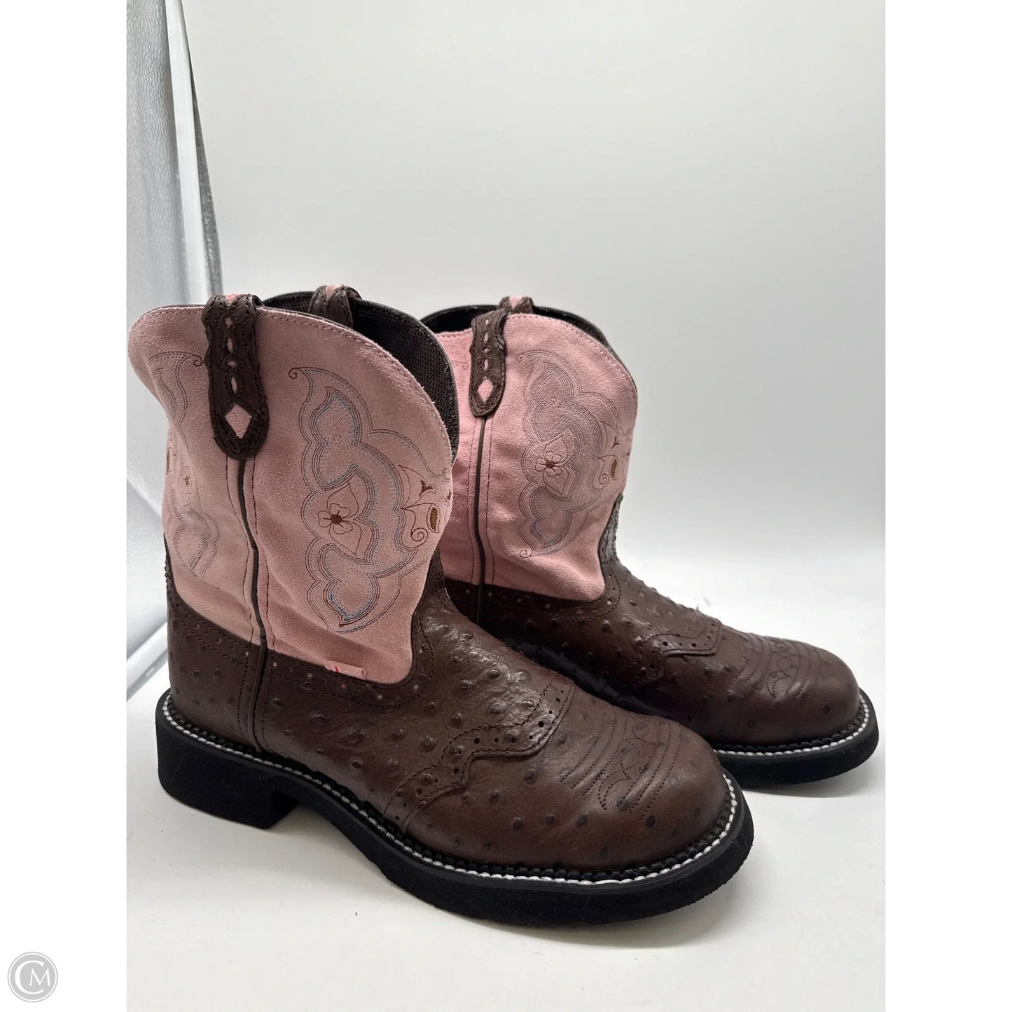 Boots Western By Justin In Brown & Pink, Size: 11