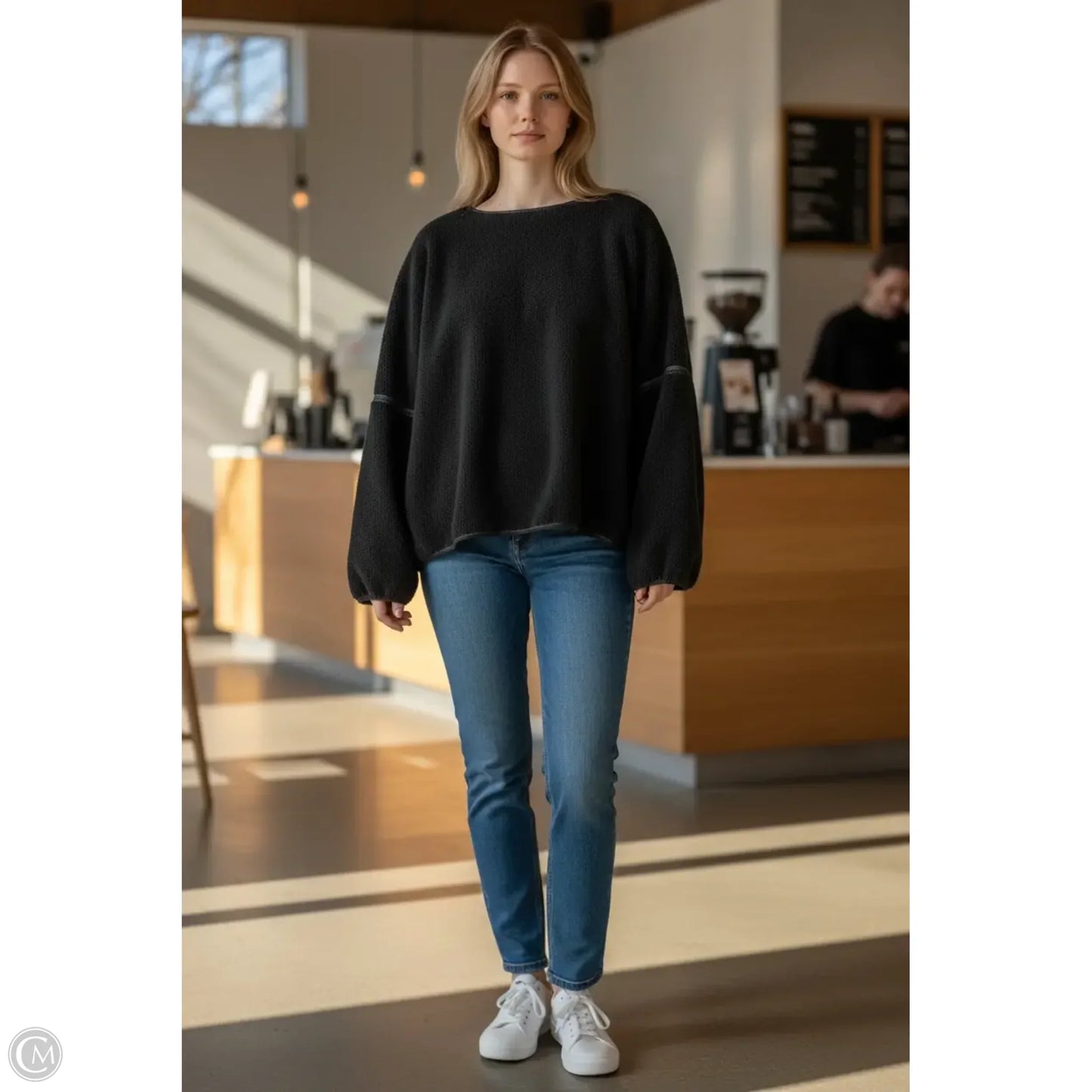 Sweatshirt Crewneck By Max Studio In Black, Size: S