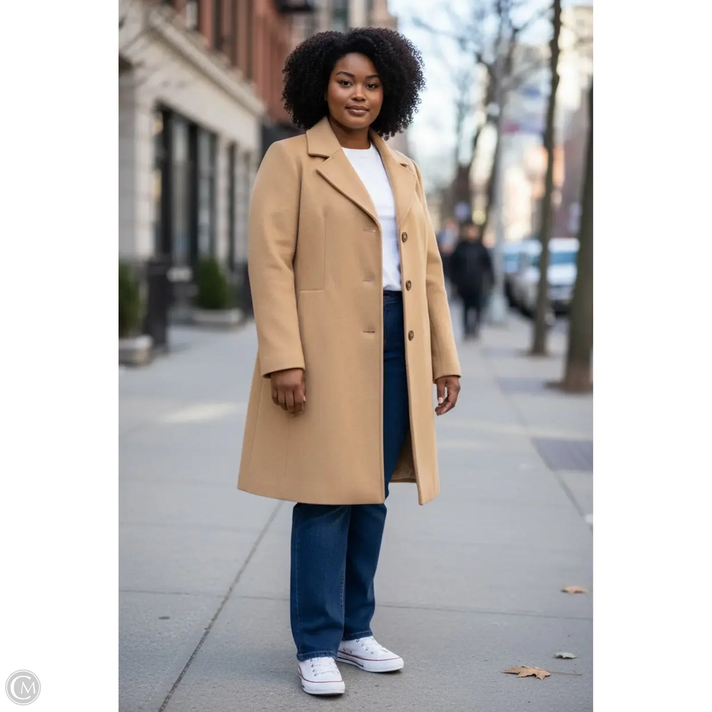 Coat Peacoat By Calvin Klein In Tan, Size: 18