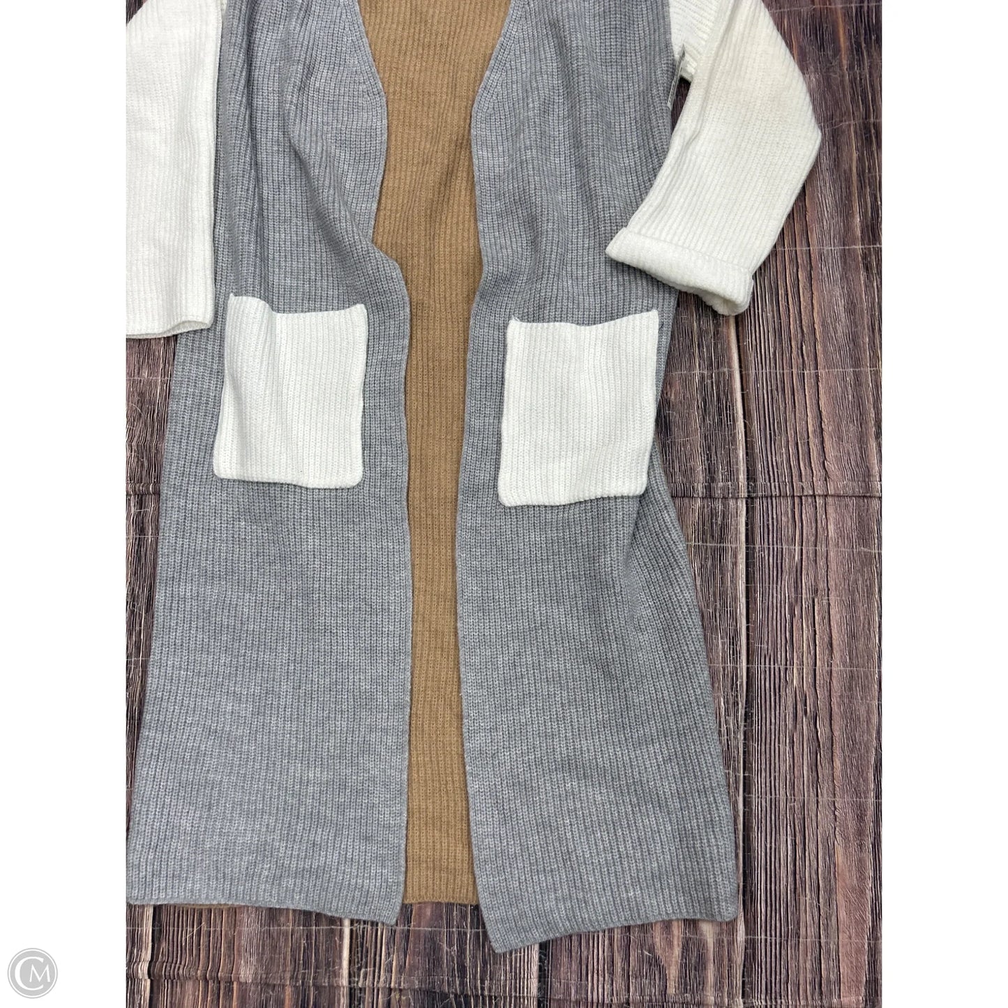 Sweater Cardigan By Elan In Grey & Tan, Size: M