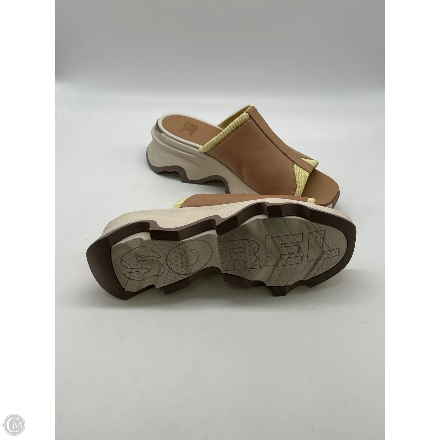 Sandals Heels Wedge By Sorel In Tan & Yellow, Size: 9.5