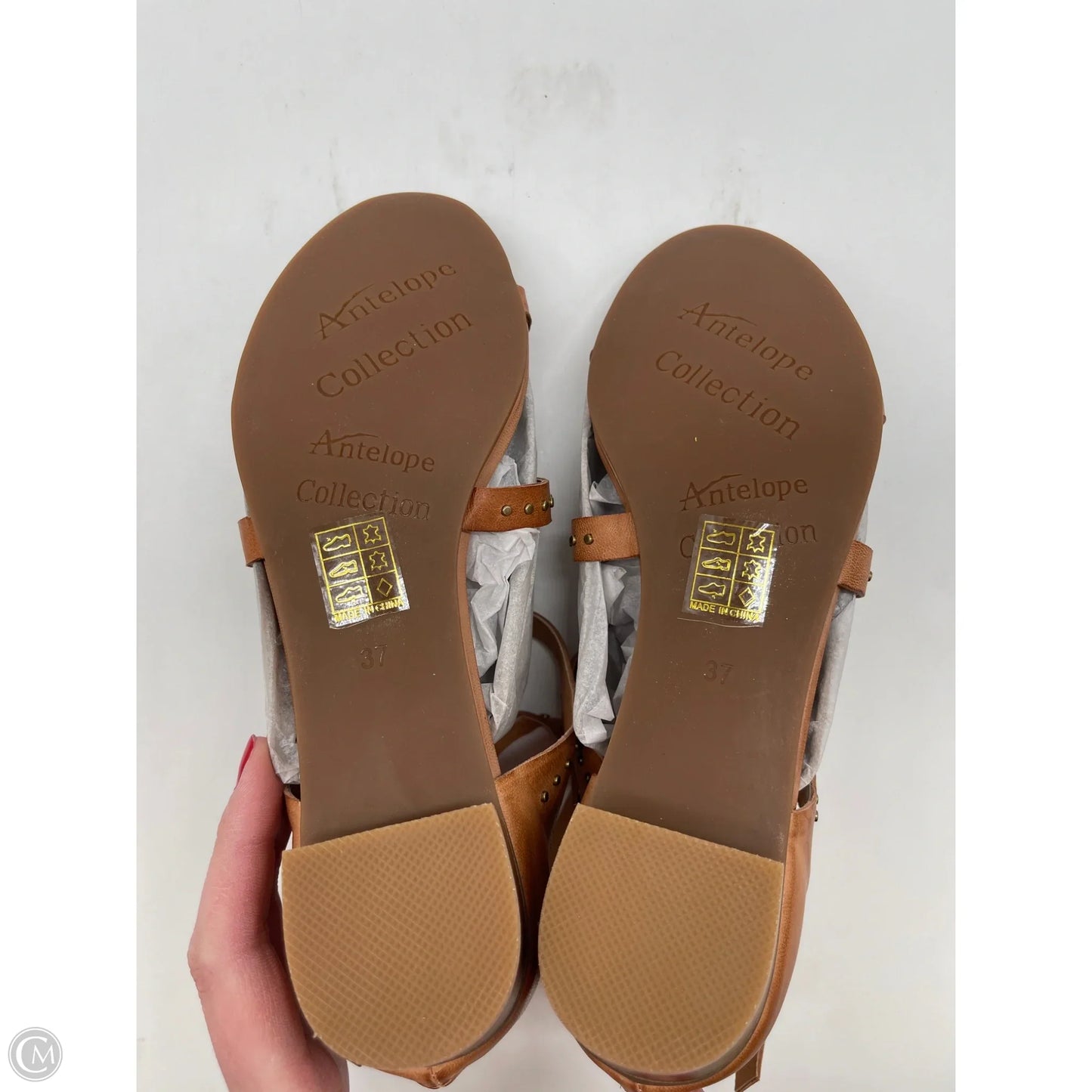Sandals Heels Block By Clothes Mentor In Tan, Size: 7