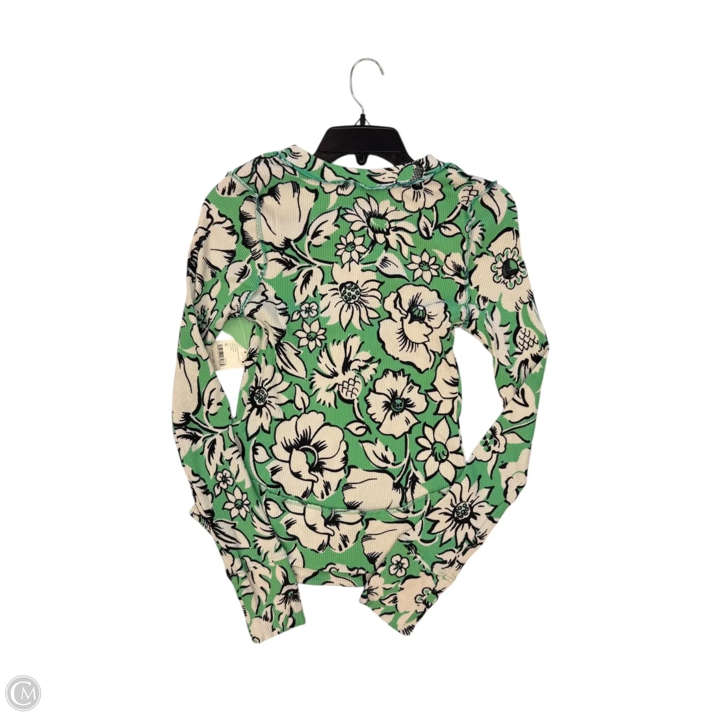 Top Long Sleeve By Free People In Green & White, Size: M