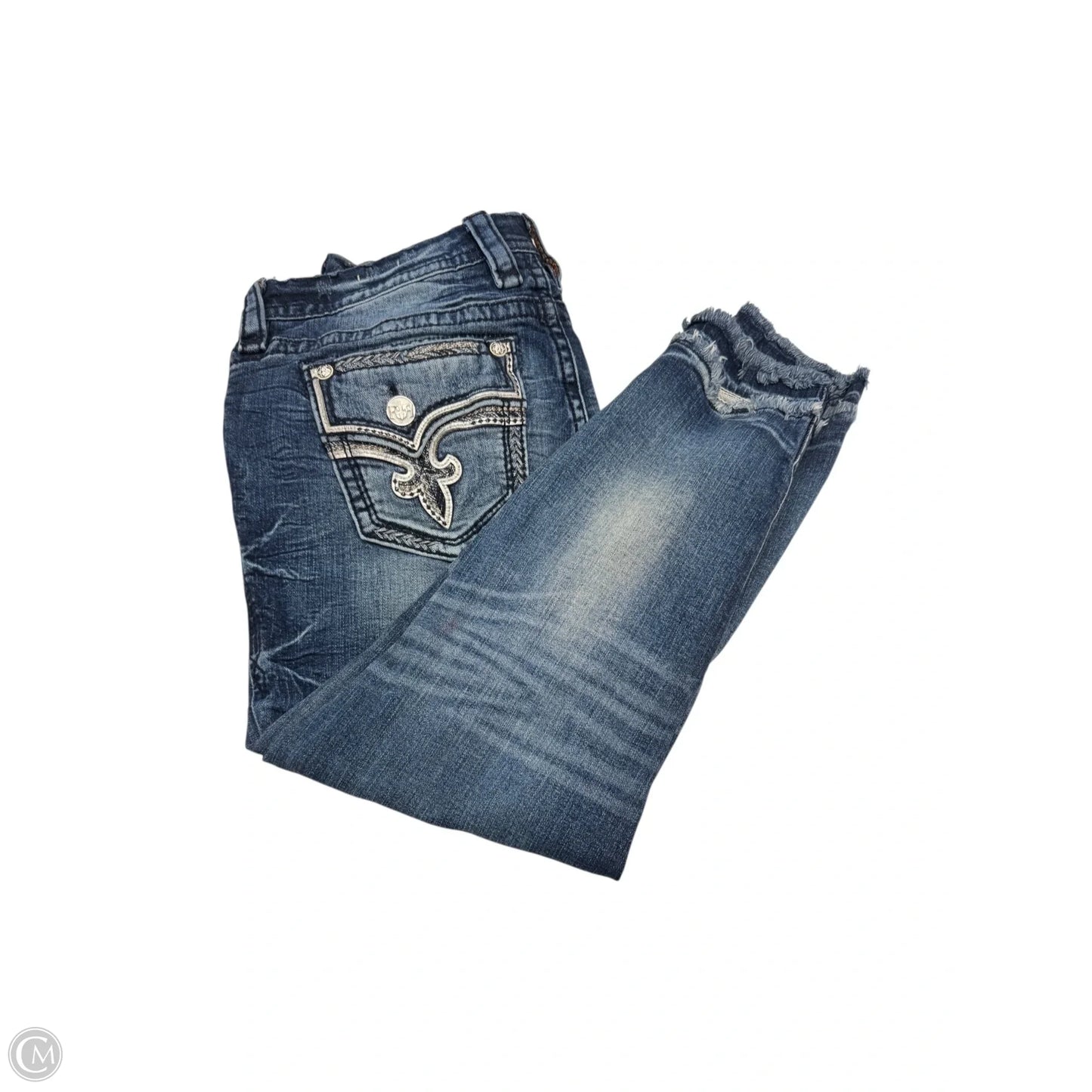 Jeans Cropped By Rock Revival In Blue Denim, Size: 14