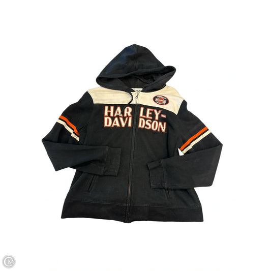 Sweatshirt Hoodie By Harley Davidson In Black & Cream, Size: Xl