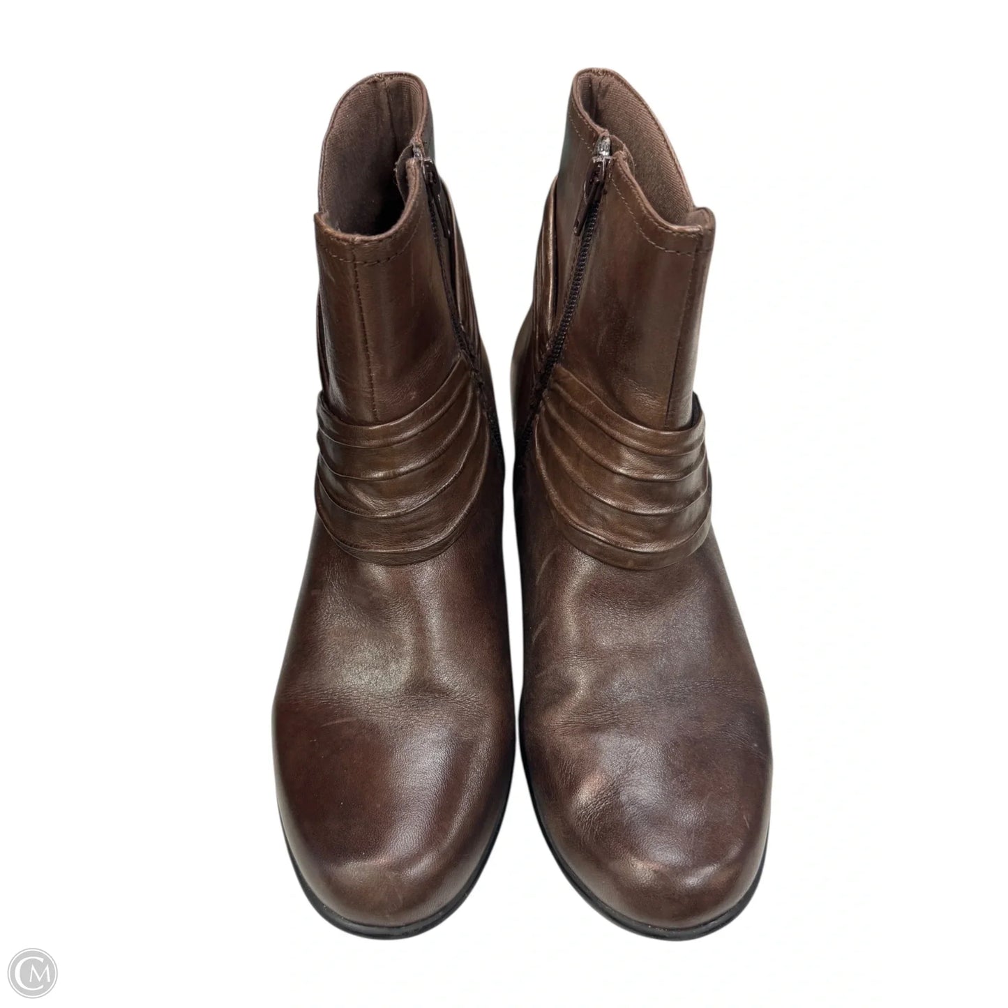 Boots Ankle Heels By Clarks In Brown, Size: 11