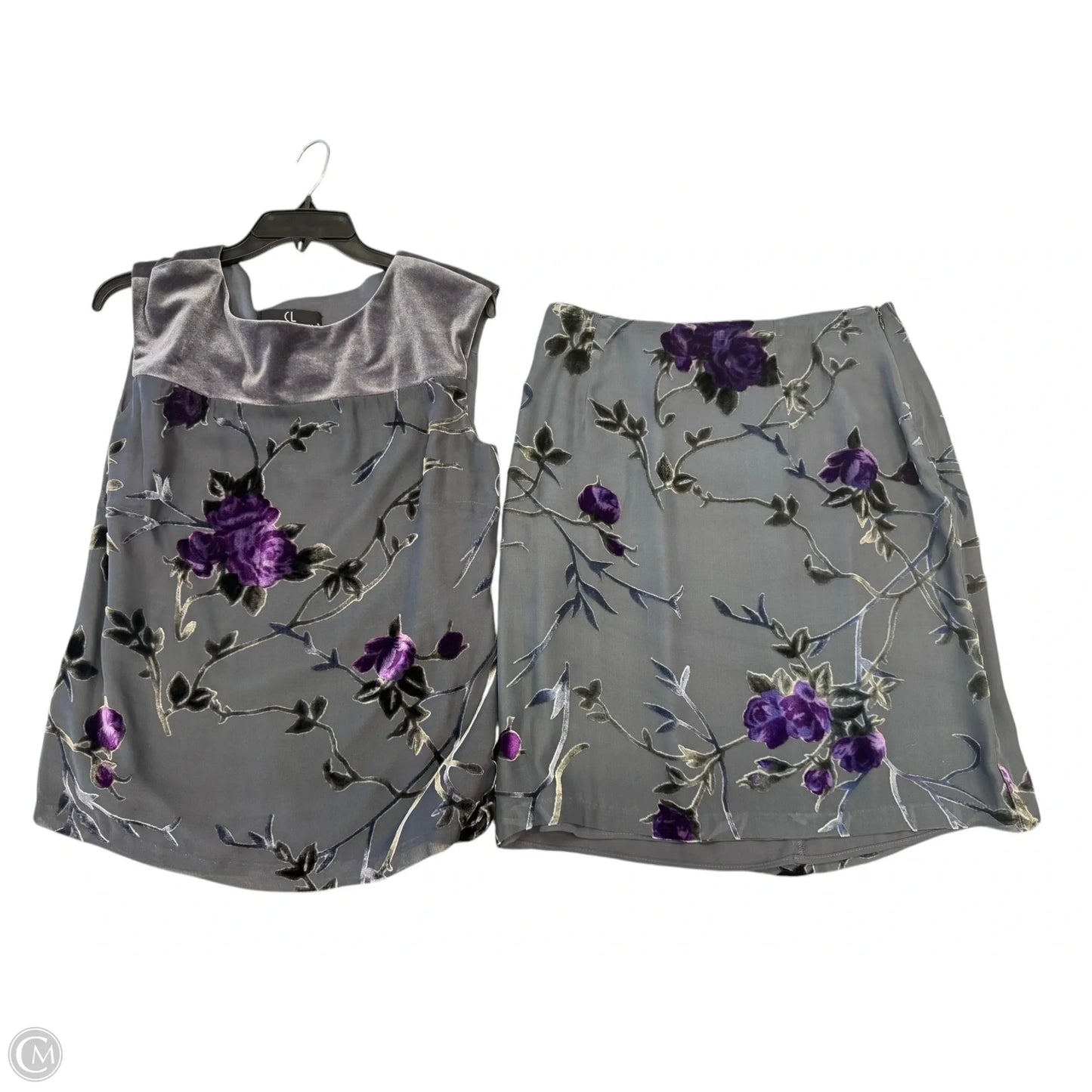Skirt Set 2pc By Carole Little In Grey & Purple, Size: 12