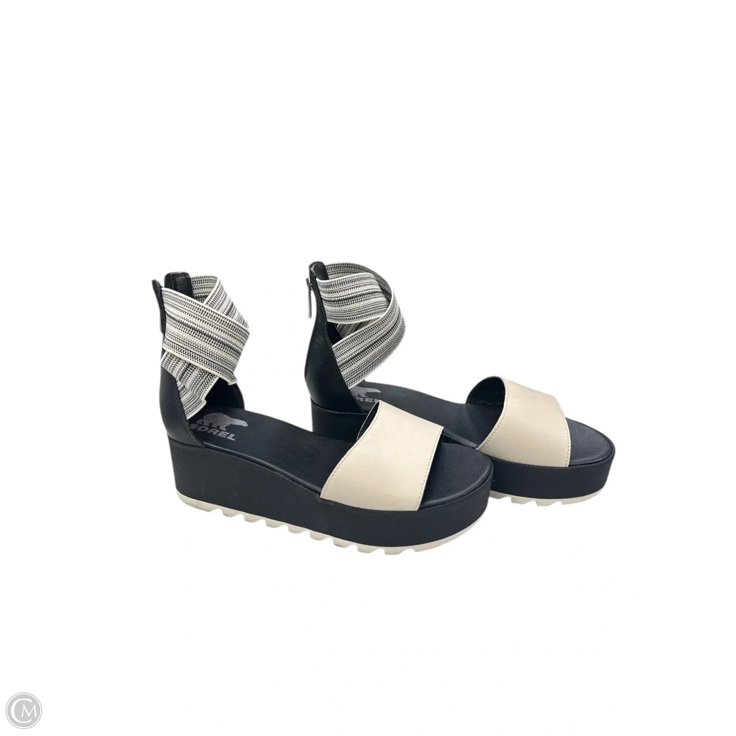 Sandals Heels Platform By Sorel In Black & White, Size: 8.5