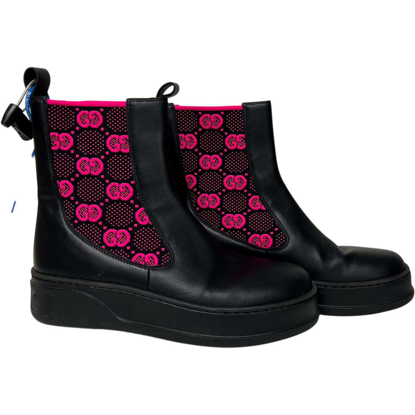 Boots Luxury Designer By Gucci In Black & Pink, Size: 9