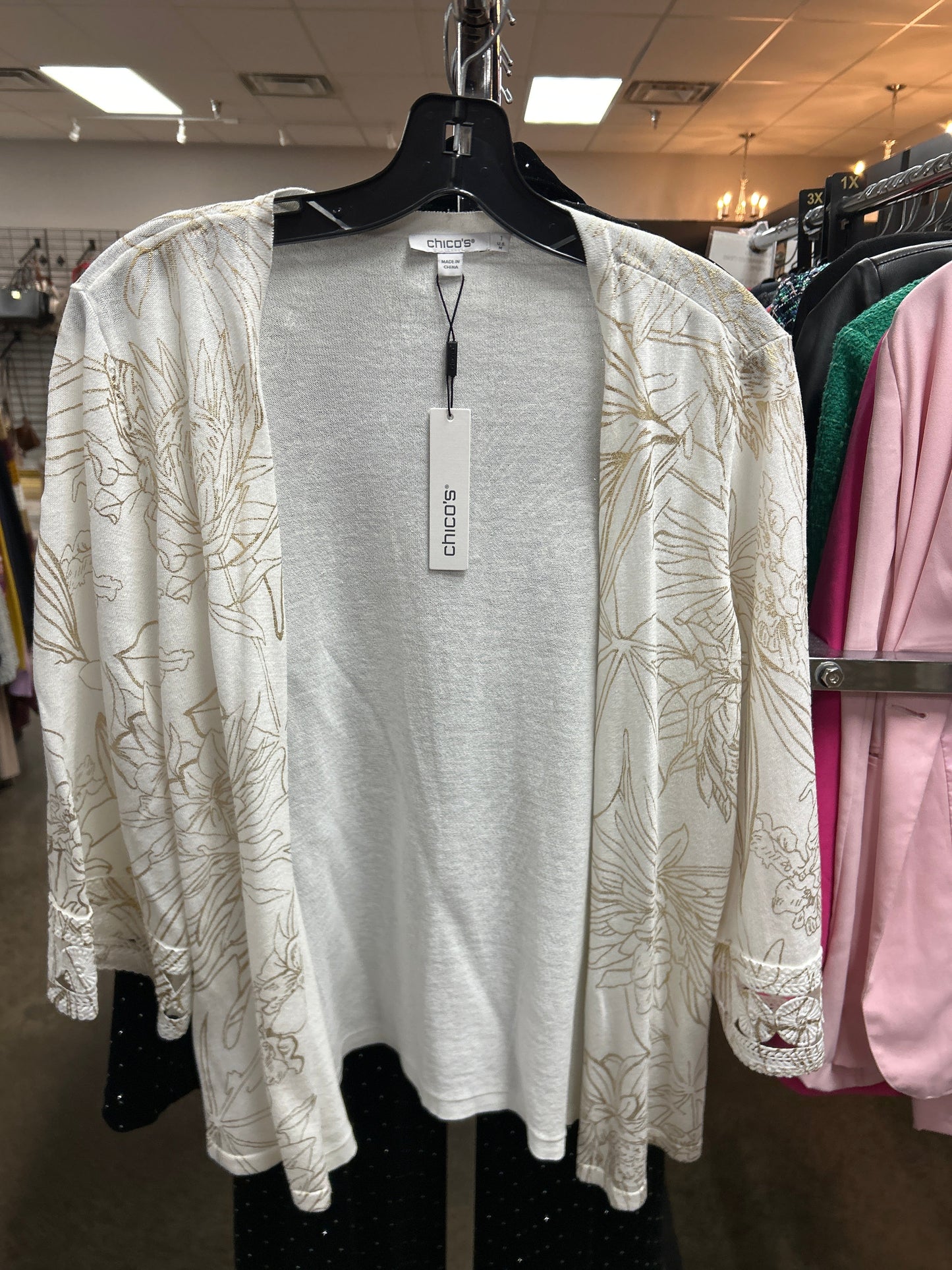Cardigan By Chicos In Gold & White, Size:M